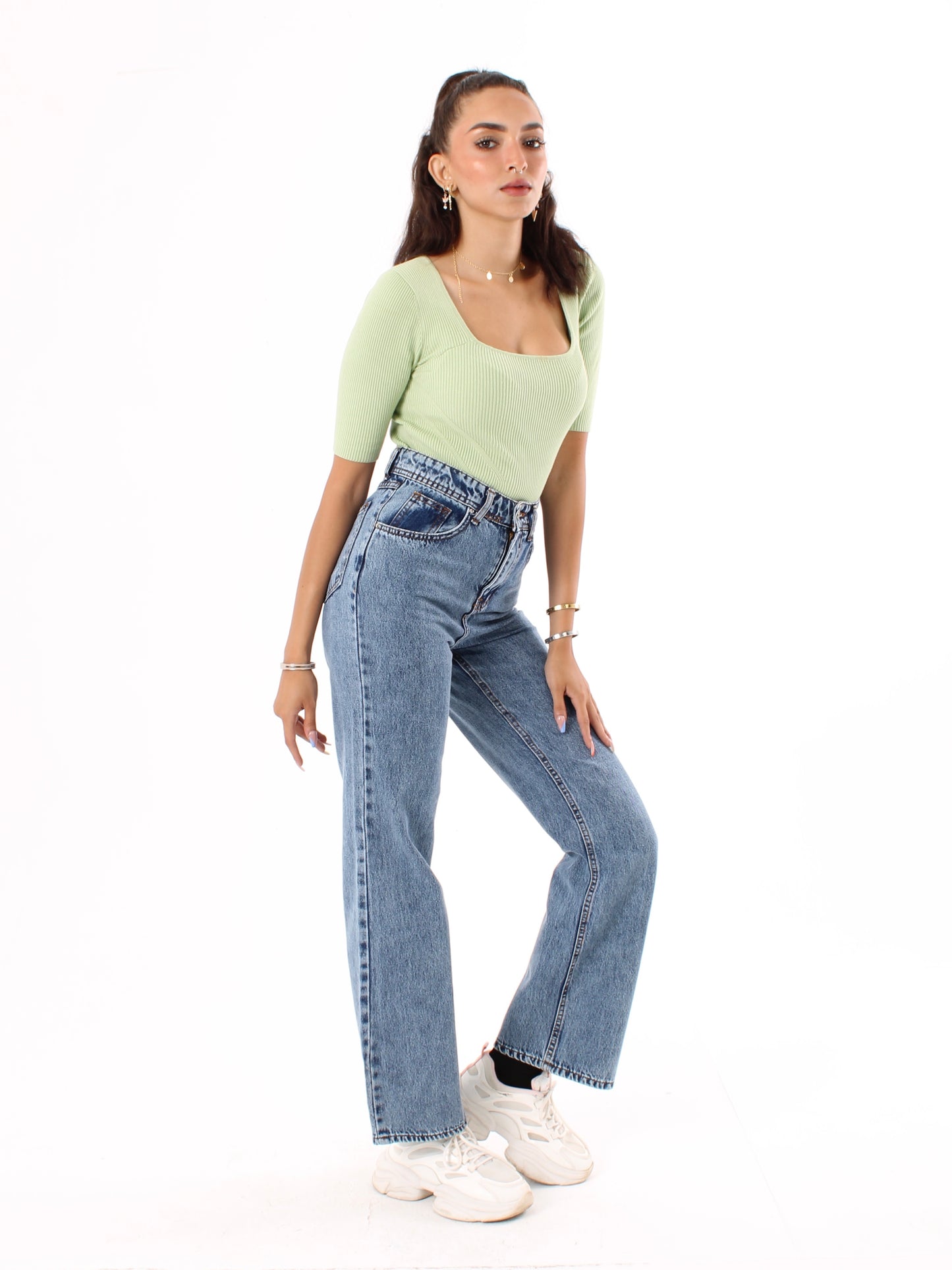 Mid Blue Anna Straight Leg Full Length Jeans