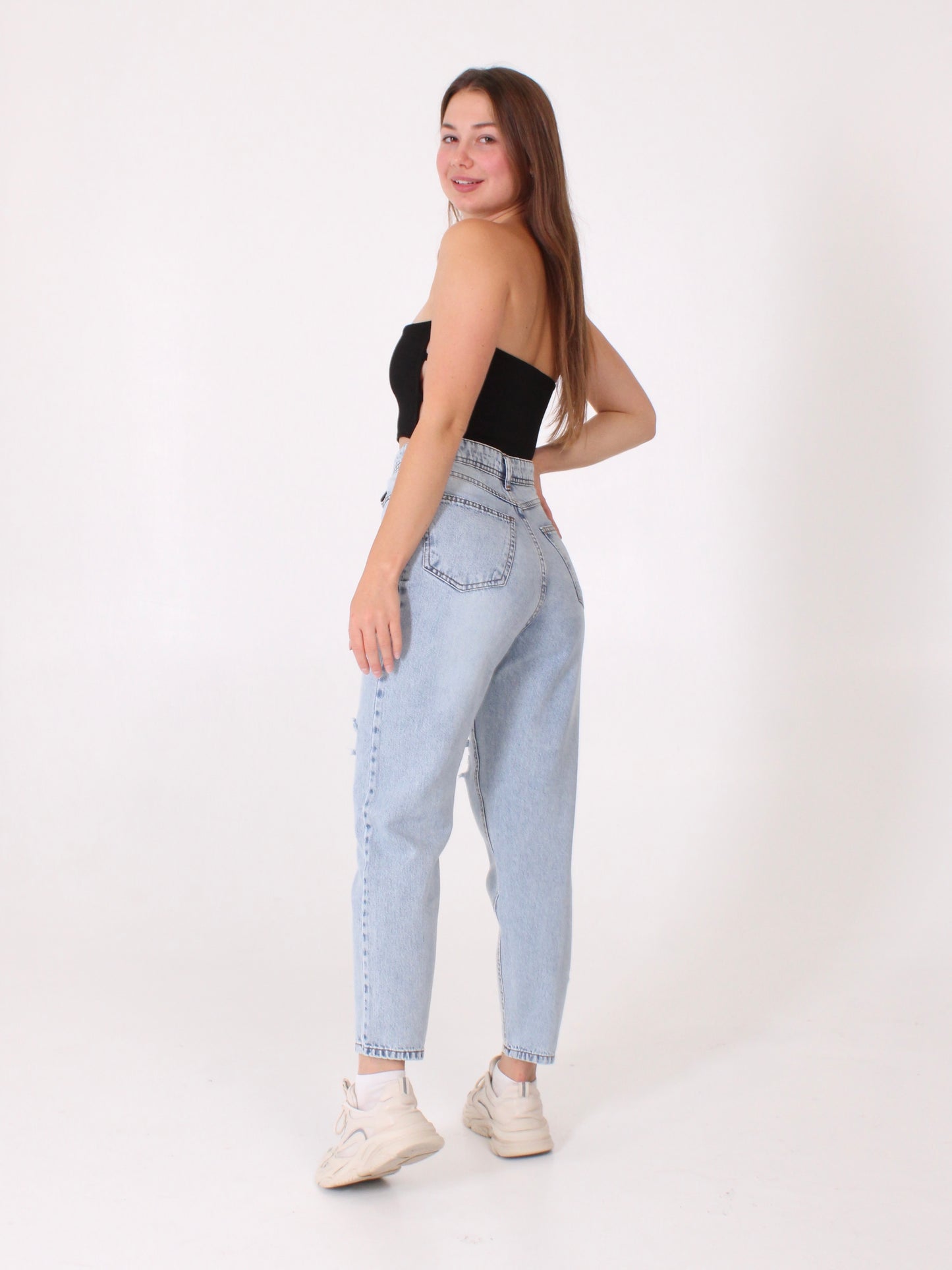 Ocean Blue Ripped Polina Mom Jeans