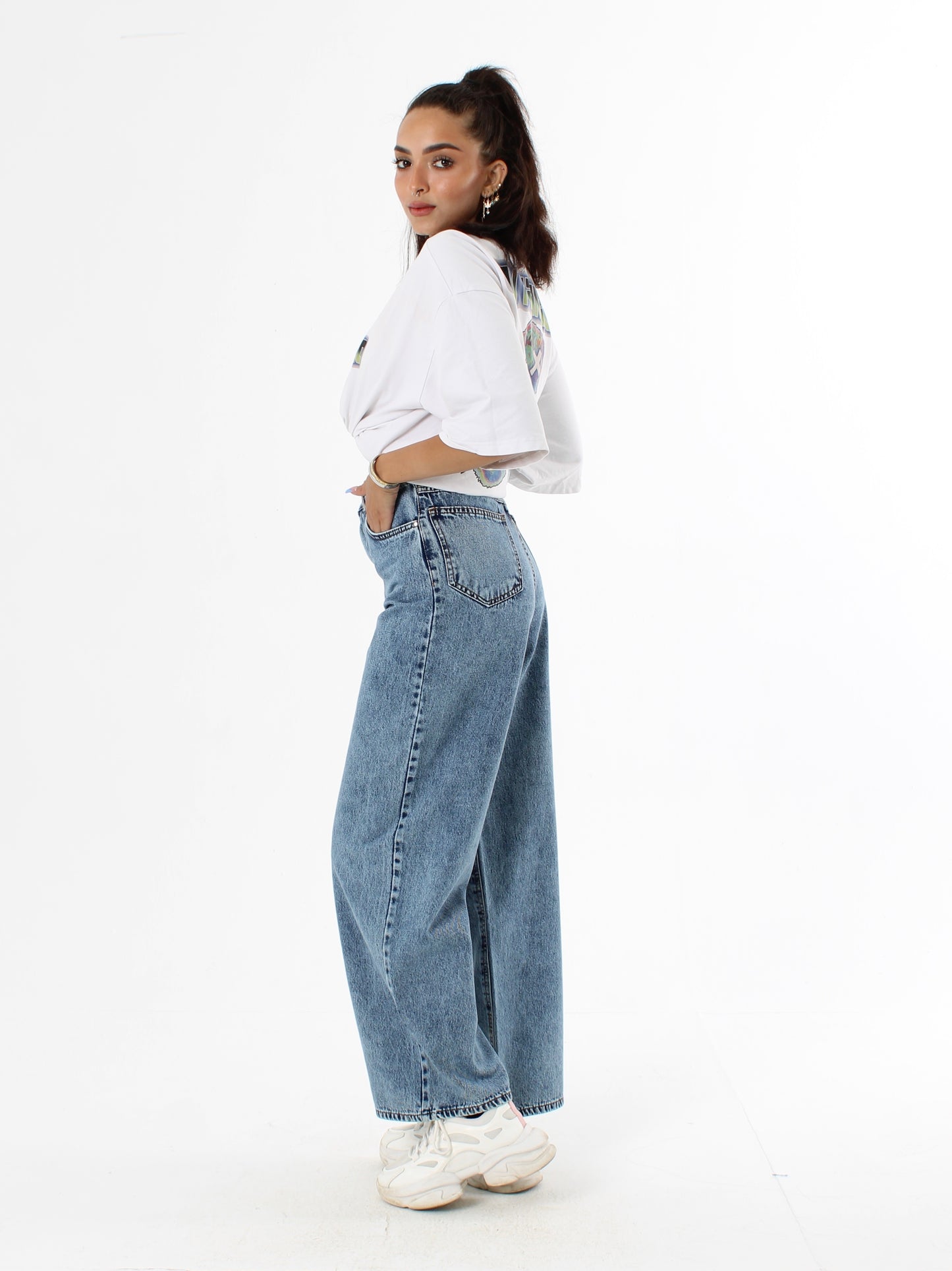 Mid Blue Masha Wide Leg Jeans