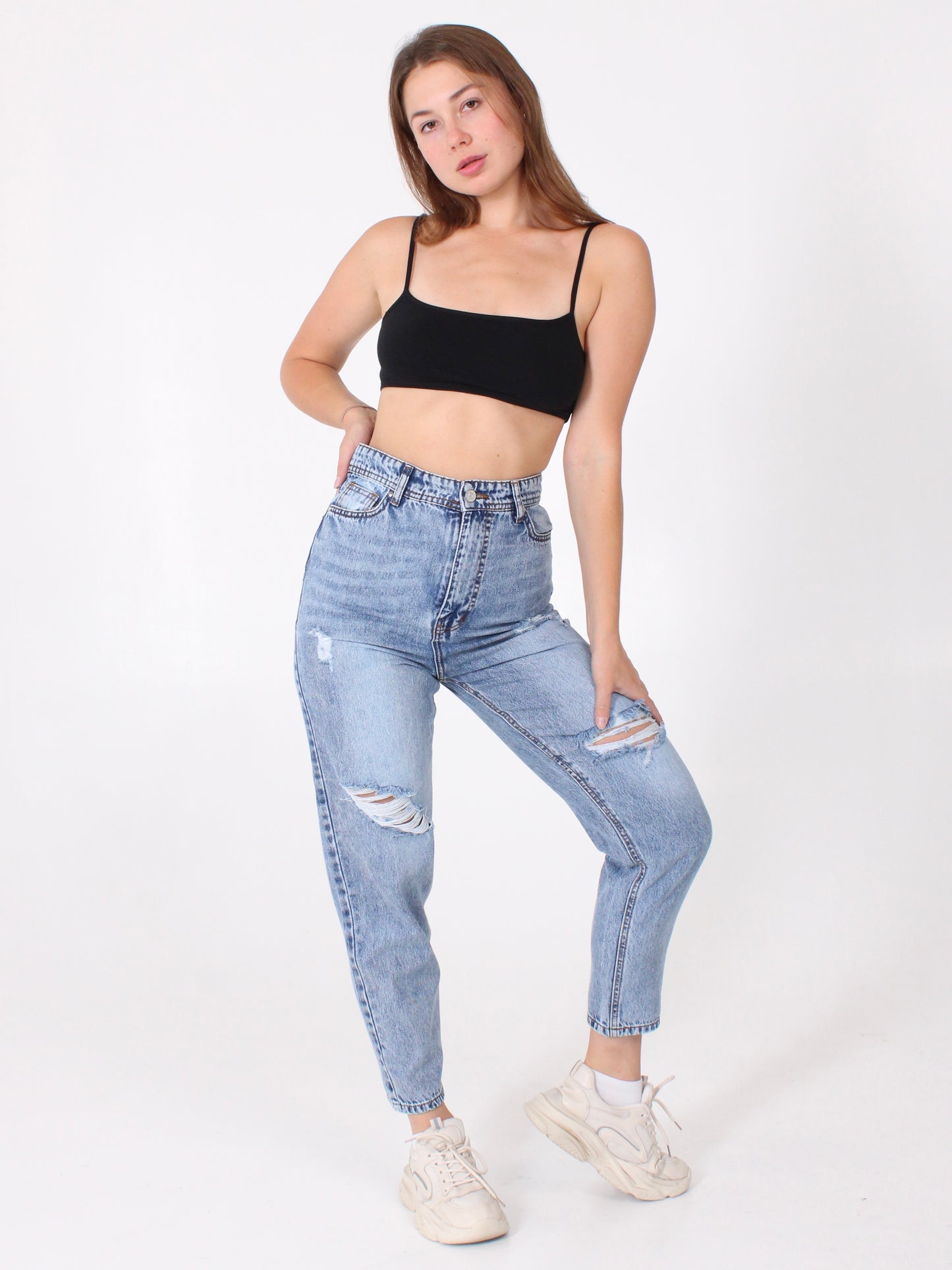 Mid Blue Ripped Polina Mom Jeans