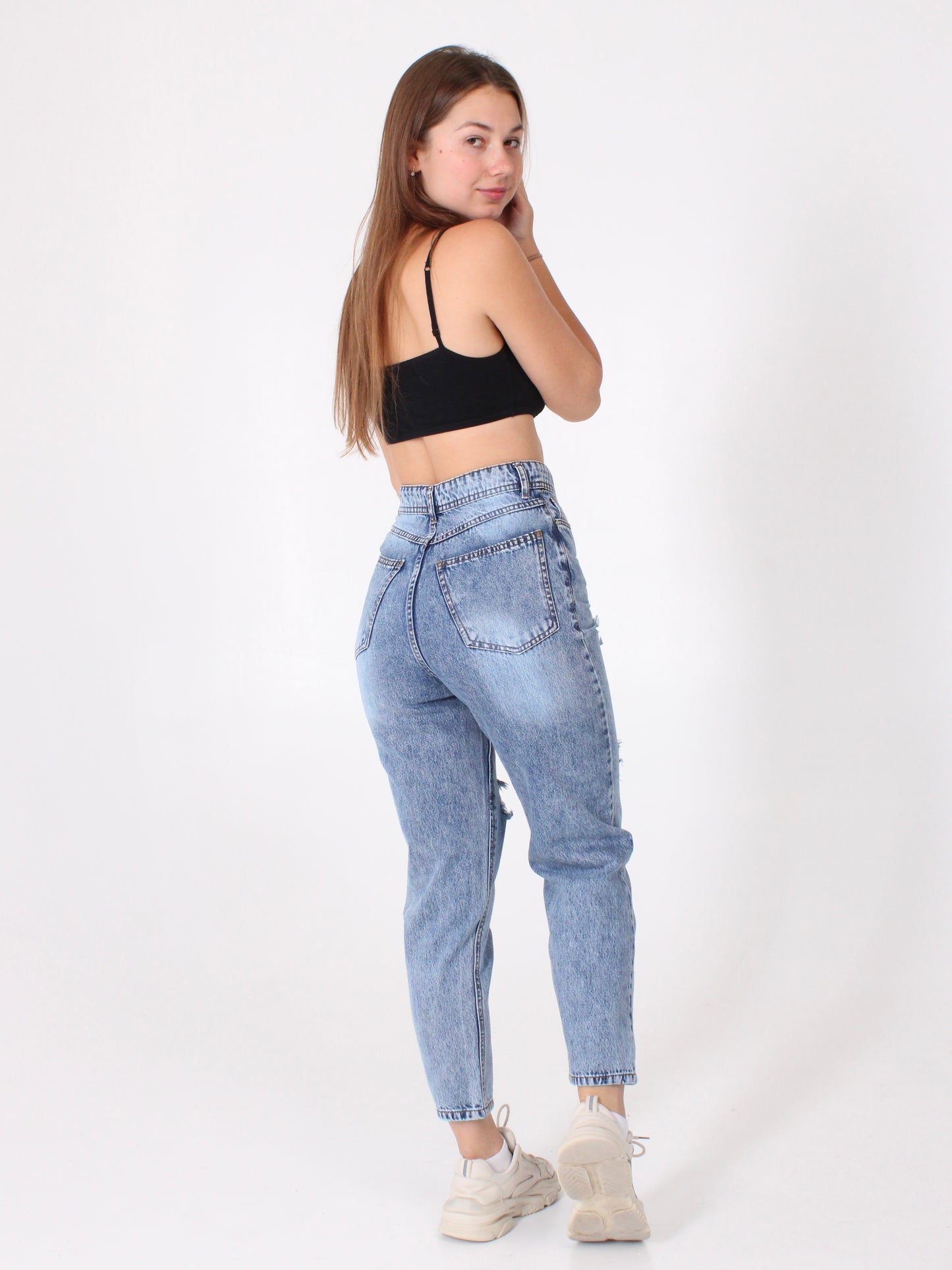 Mid Blue Ripped Polina Mom Jeans