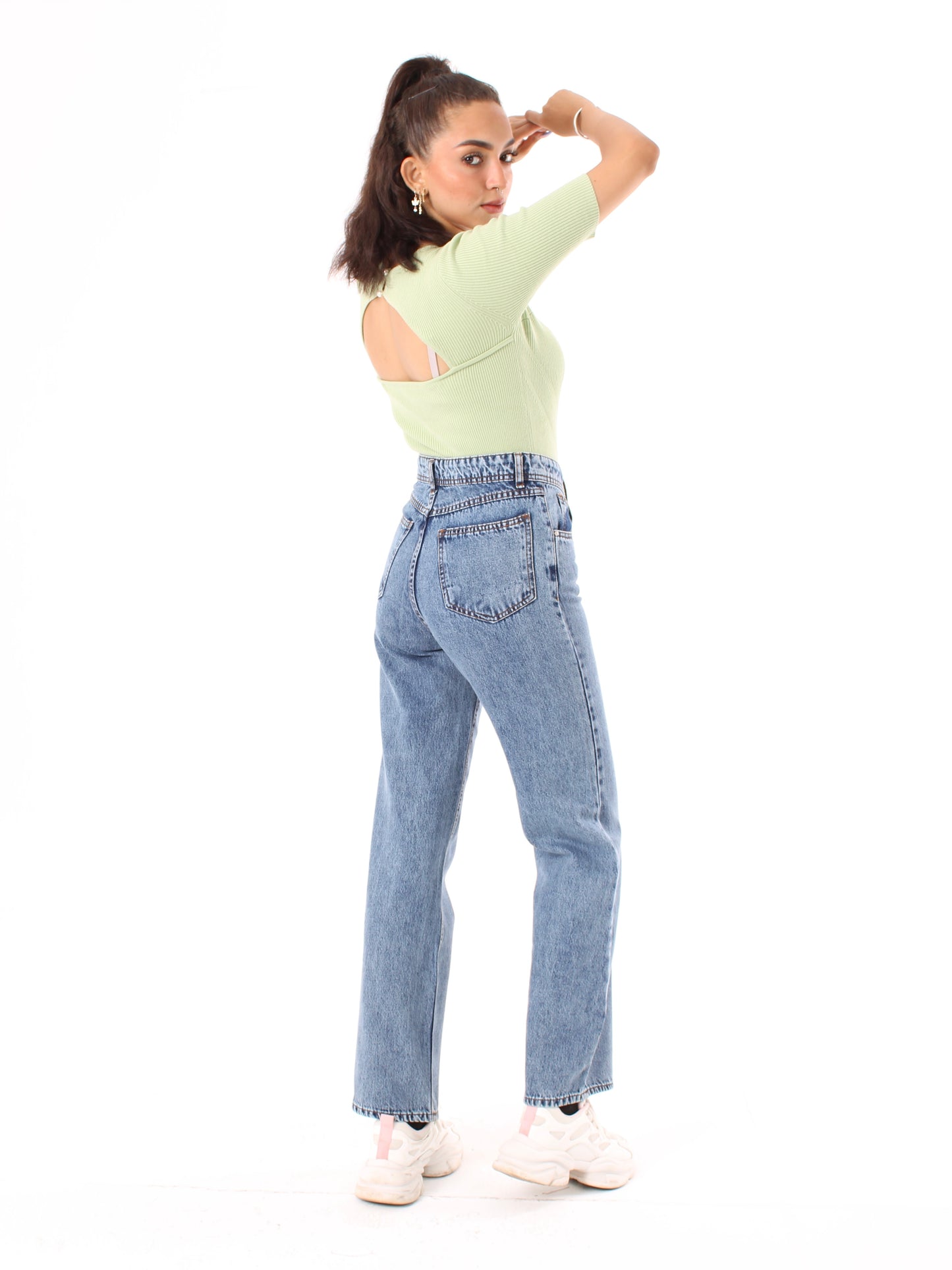 Mid Blue Anna Straight Leg Full Length Jeans