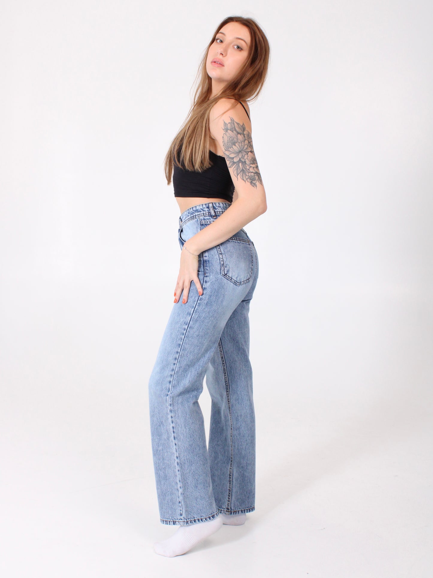 Mid Blue Anna Straight Leg Full Length Jeans