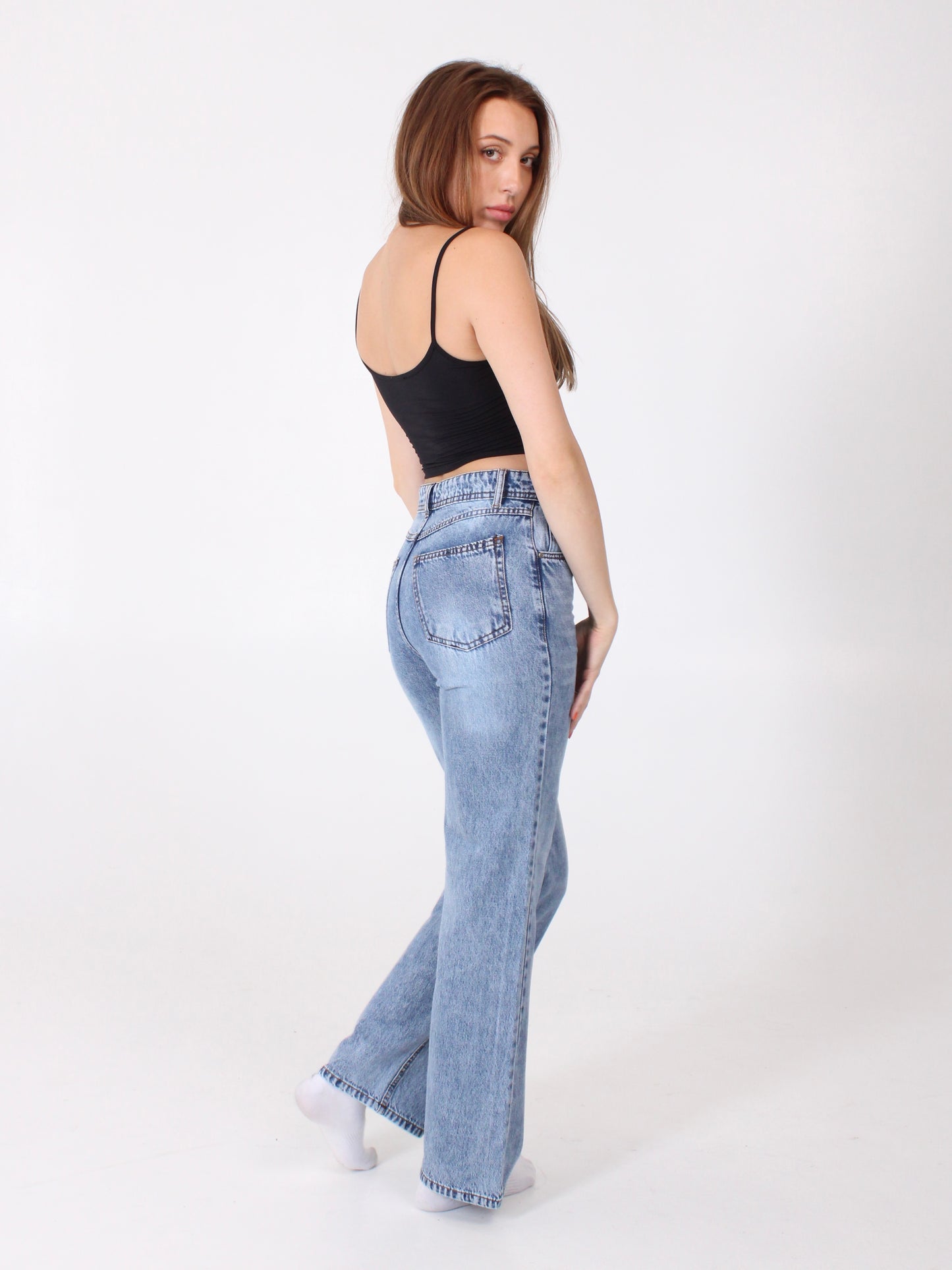 Mid Blue Anna Straight Leg Full Length Jeans