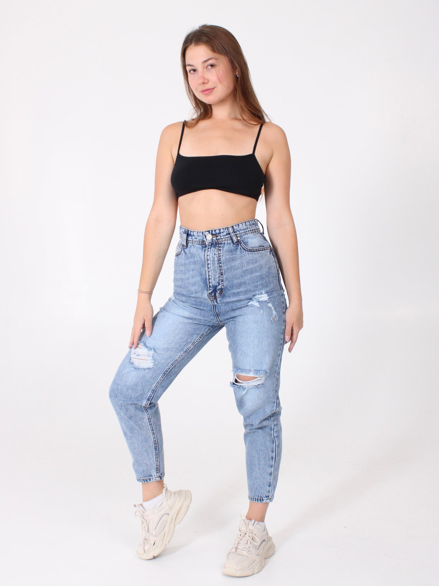 Mid Blue Ripped Polina Mom Jeans