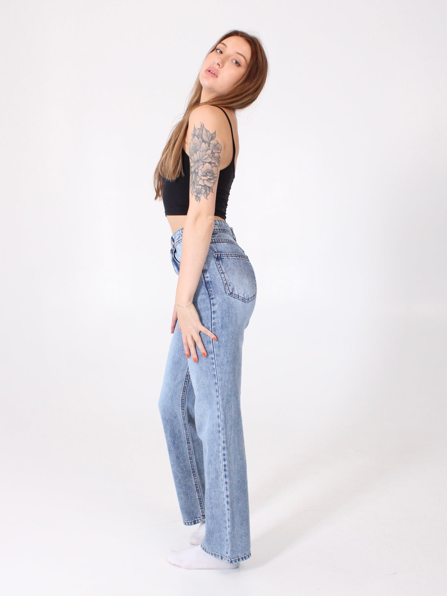 Mid Blue Anna Straight Leg Full Length Jeans