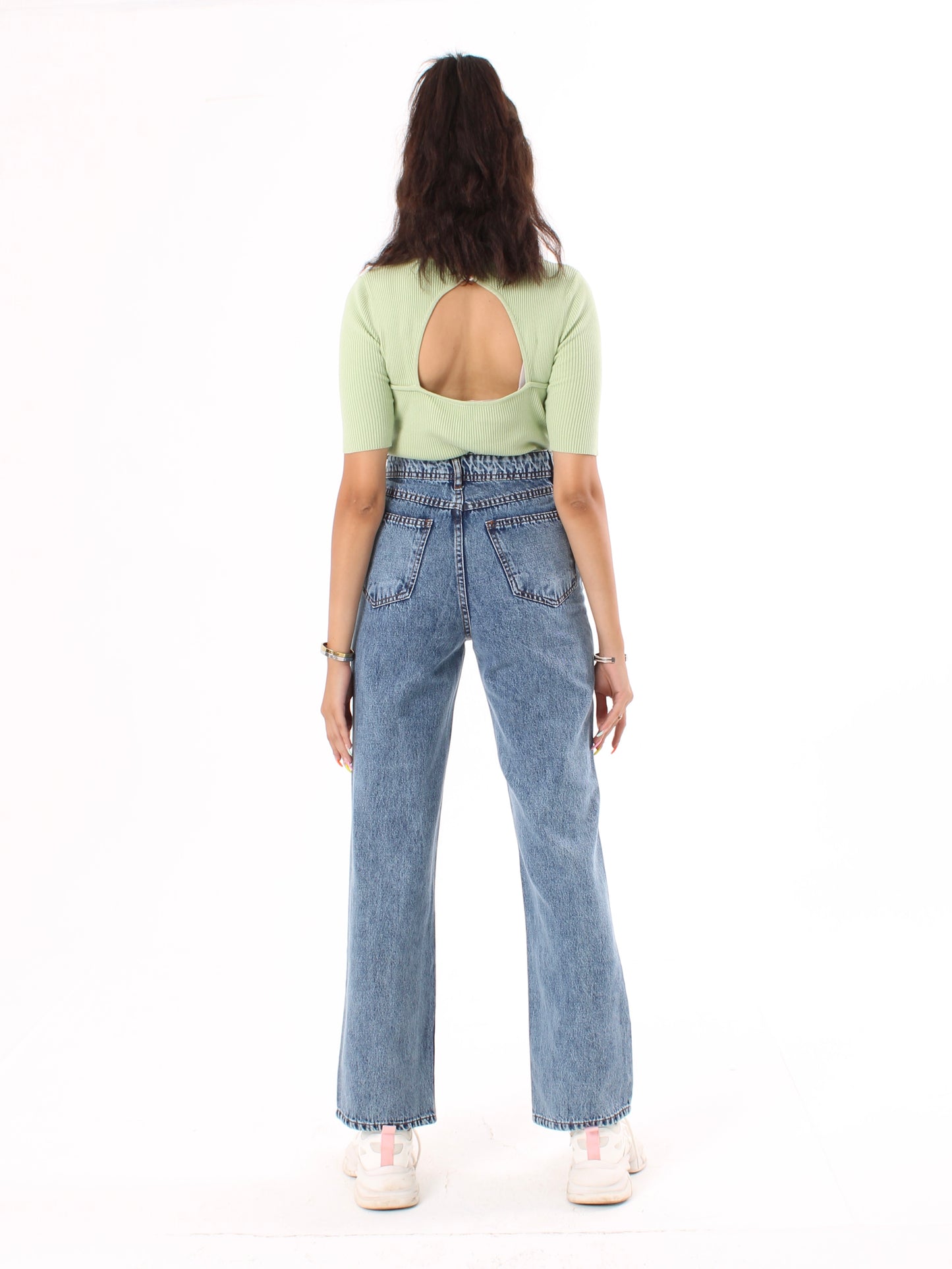 Mid Blue Anna Straight Leg Full Length Jeans