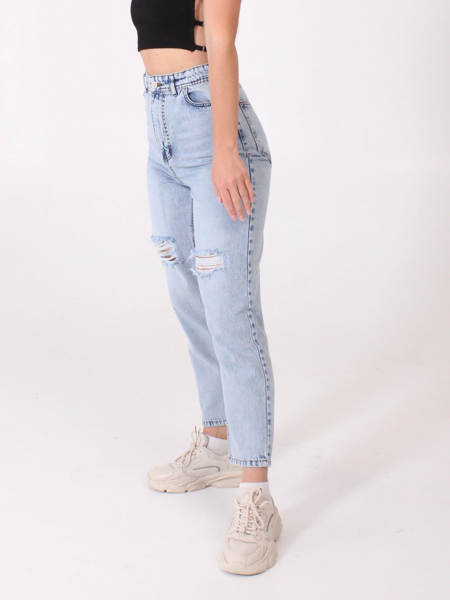 Ocean Blue Ripped Polina Mom Jeans