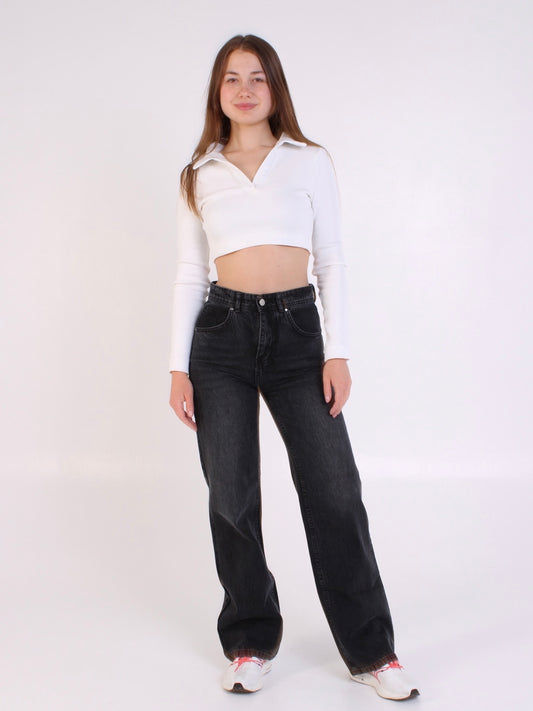 ( Pre-Order ) Washed Black Anna Straight Leg Full Length Jeans
