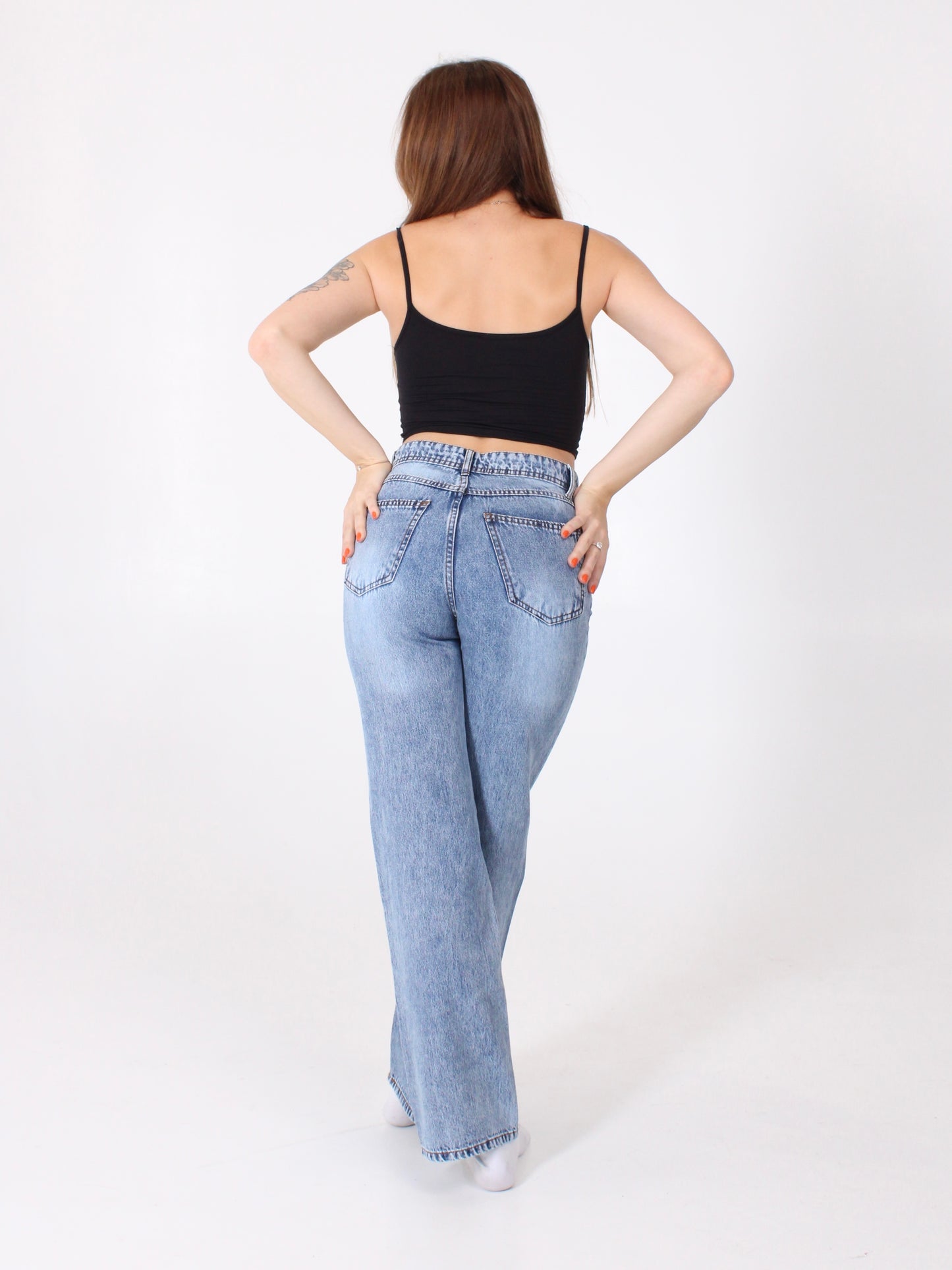 Mid Blue Anna Straight Leg Full Length Jeans