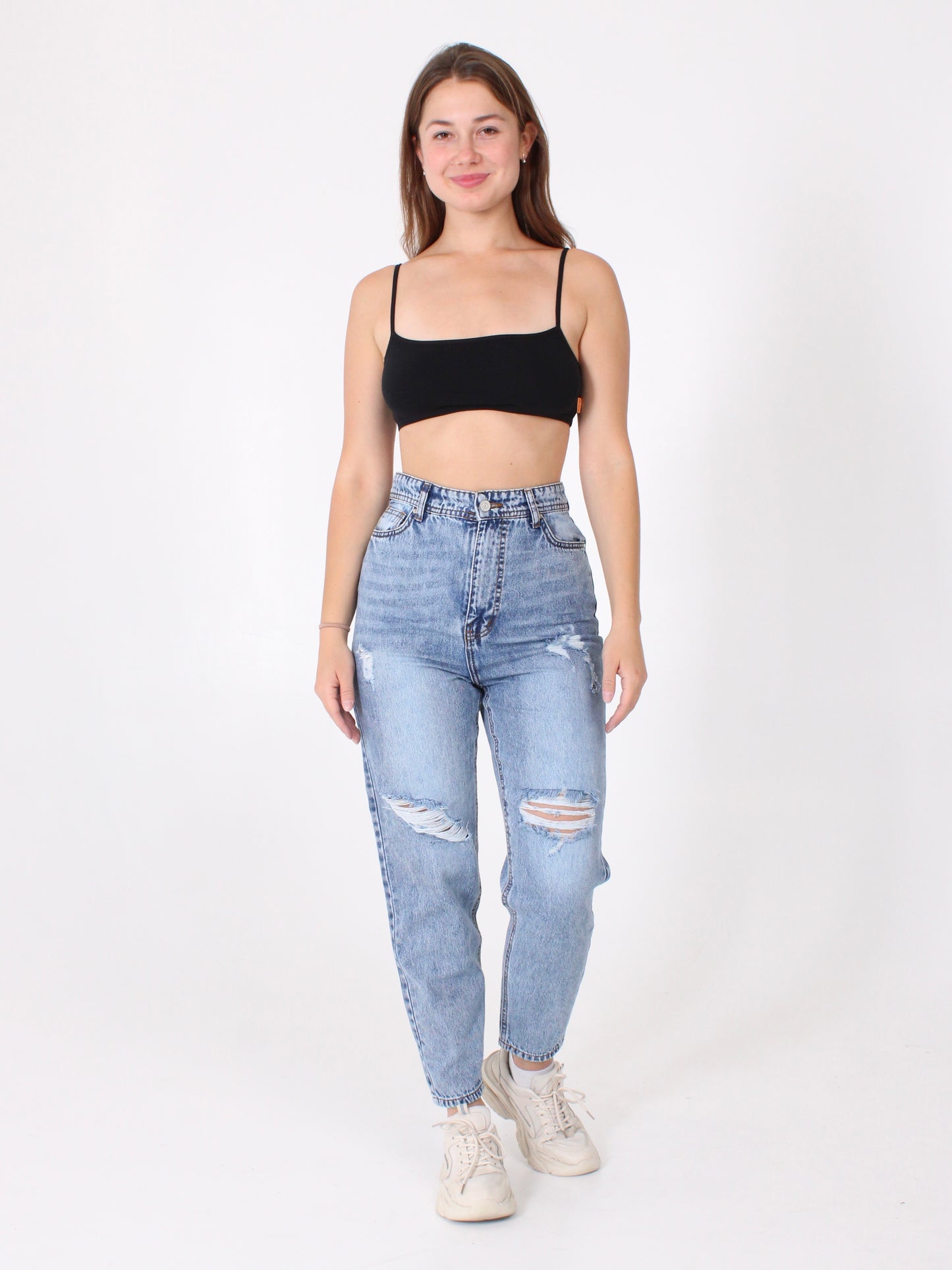 Mid Blue Ripped Polina Mom Jeans