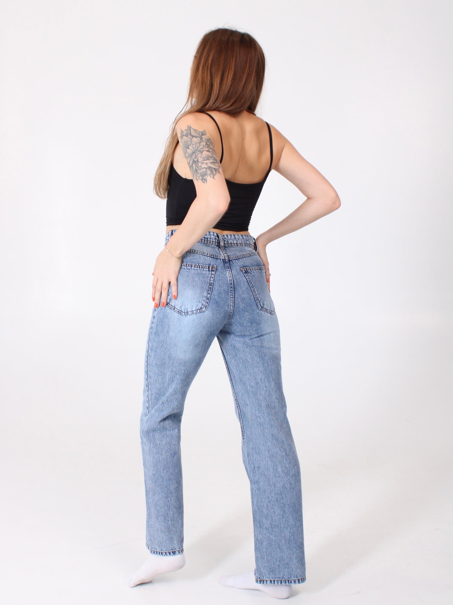 Mid Blue Anna Straight Leg Full Length Jeans