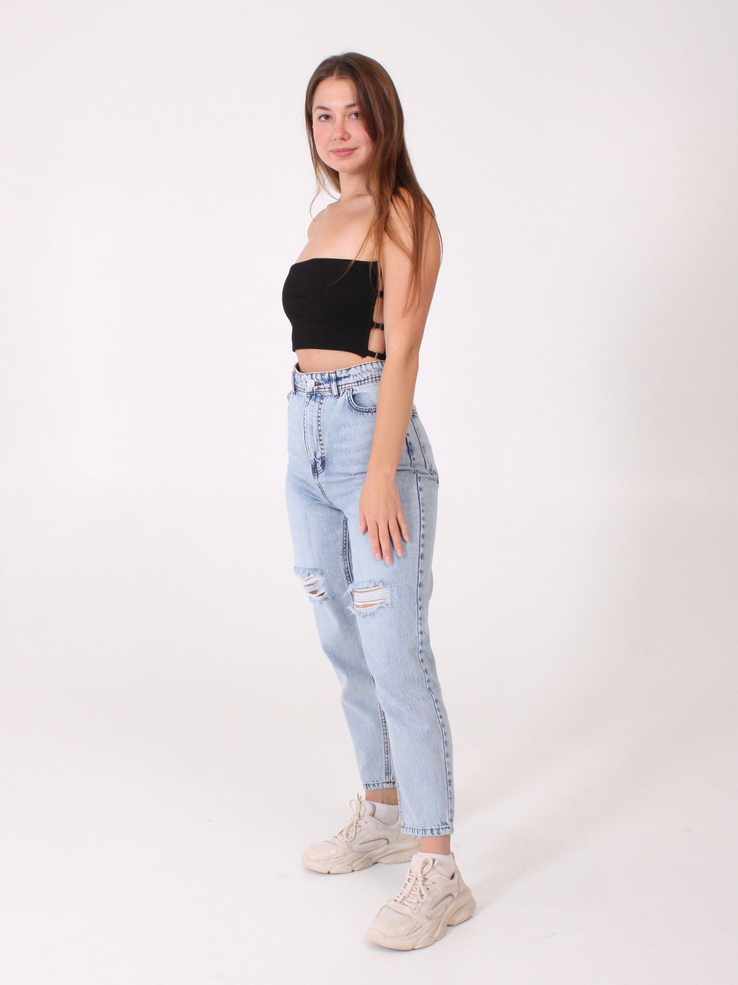 Ocean Blue Ripped Polina Mom Jeans