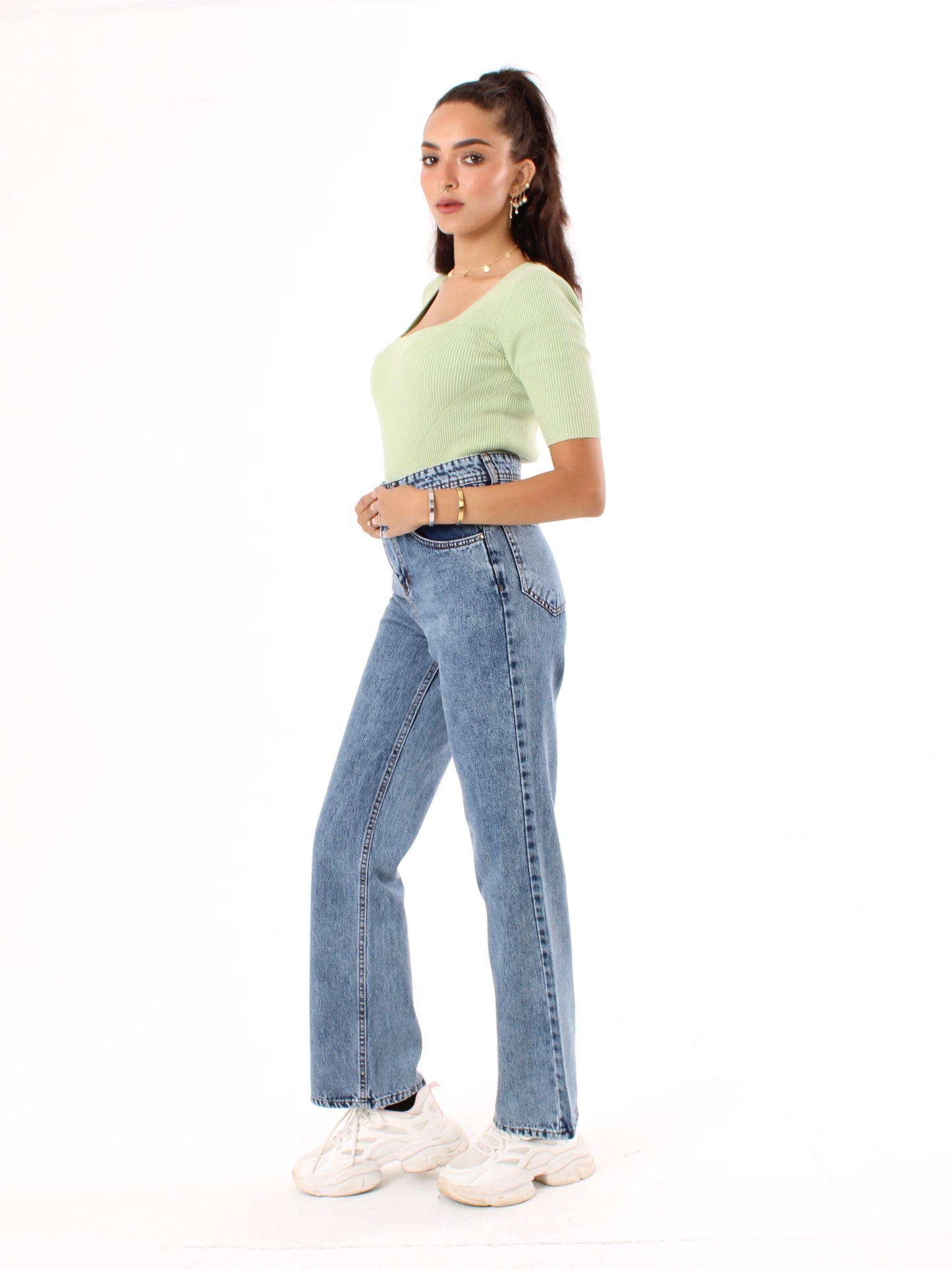 Mid Blue Anna Straight Leg Full Length Jeans