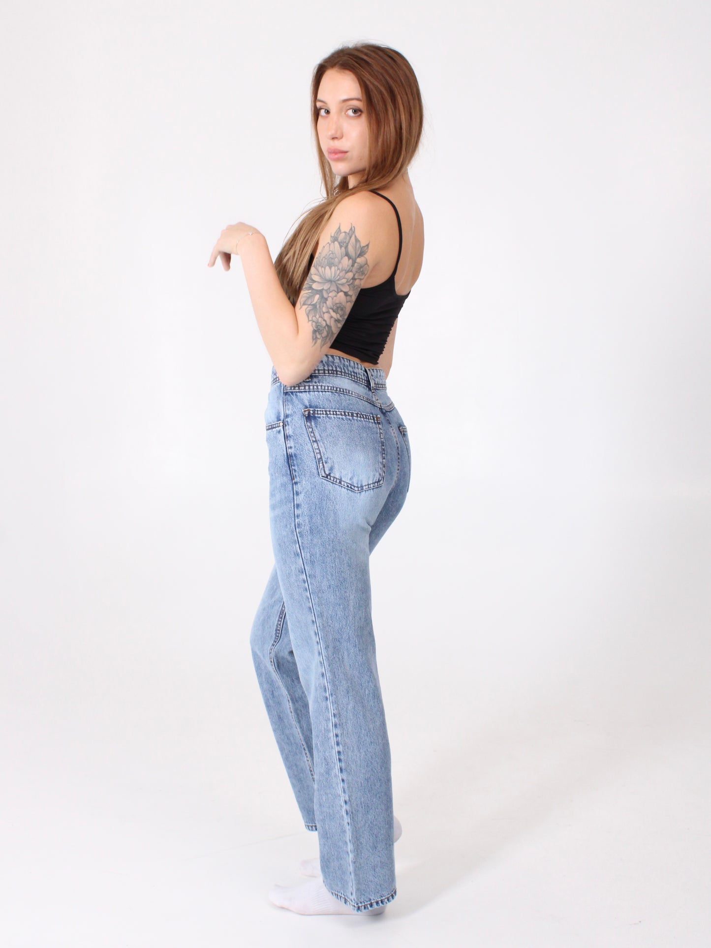 Mid Blue Anna Straight Leg Full Length Jeans