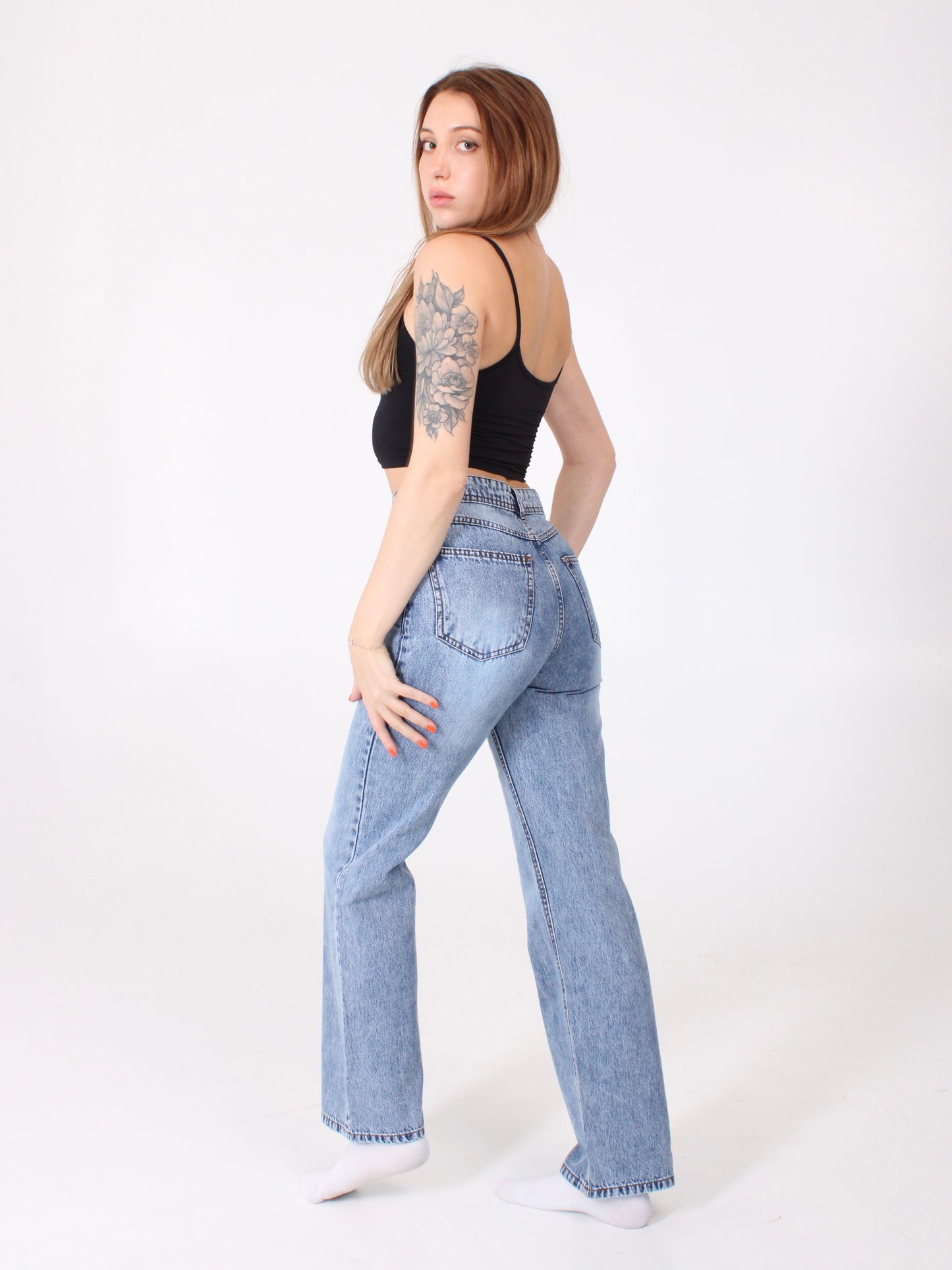 Mid Blue Anna Straight Leg Full Length Jeans