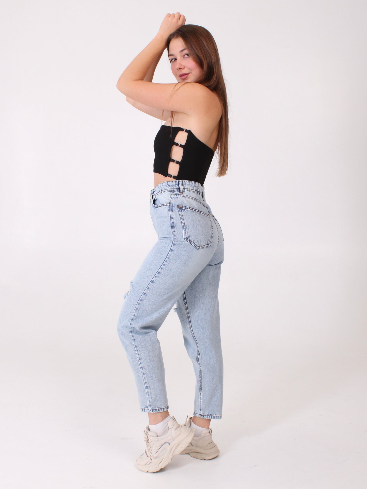 Ocean Blue Ripped Polina Mom Jeans