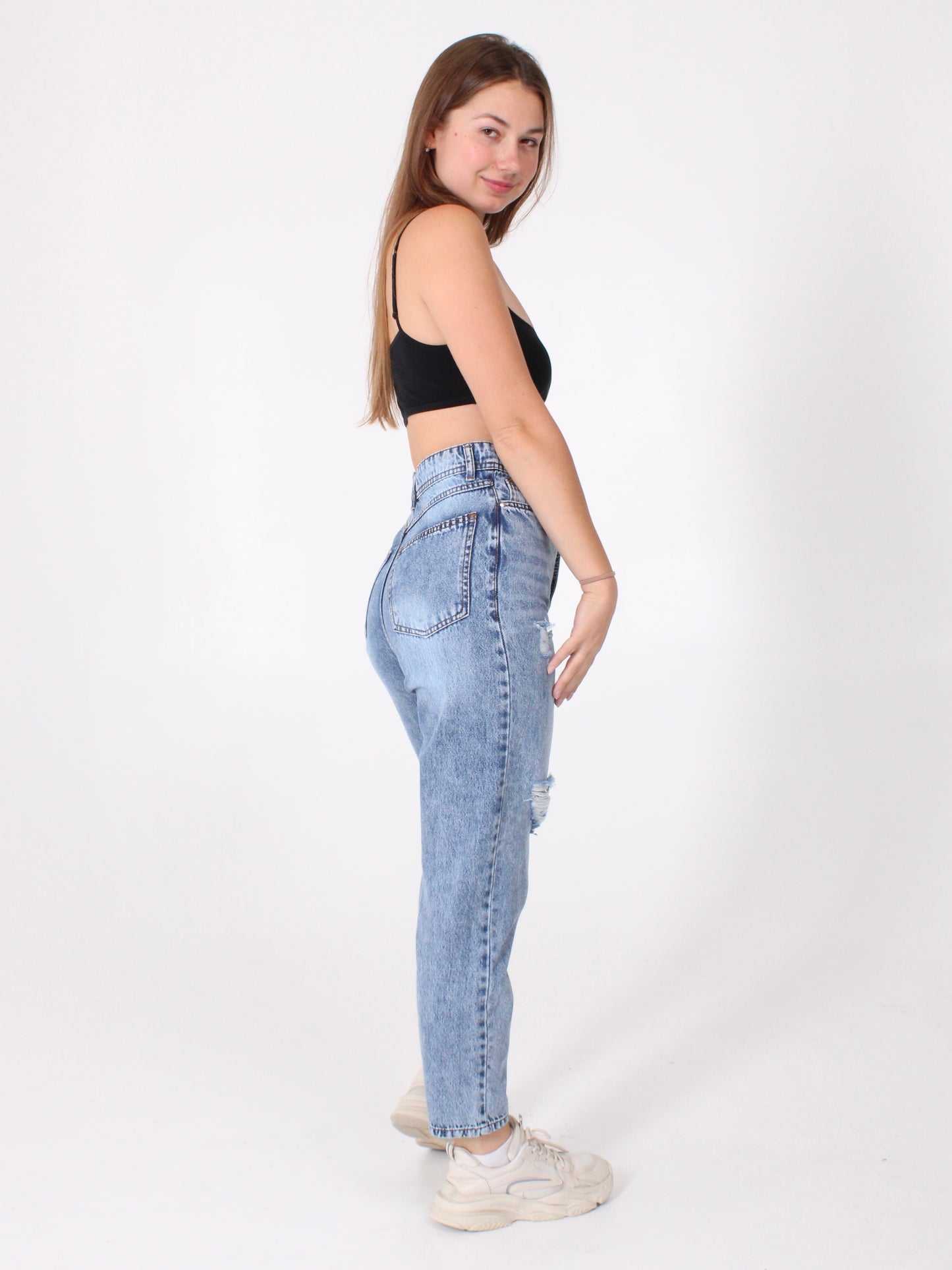 Mid Blue Ripped Polina Mom Jeans
