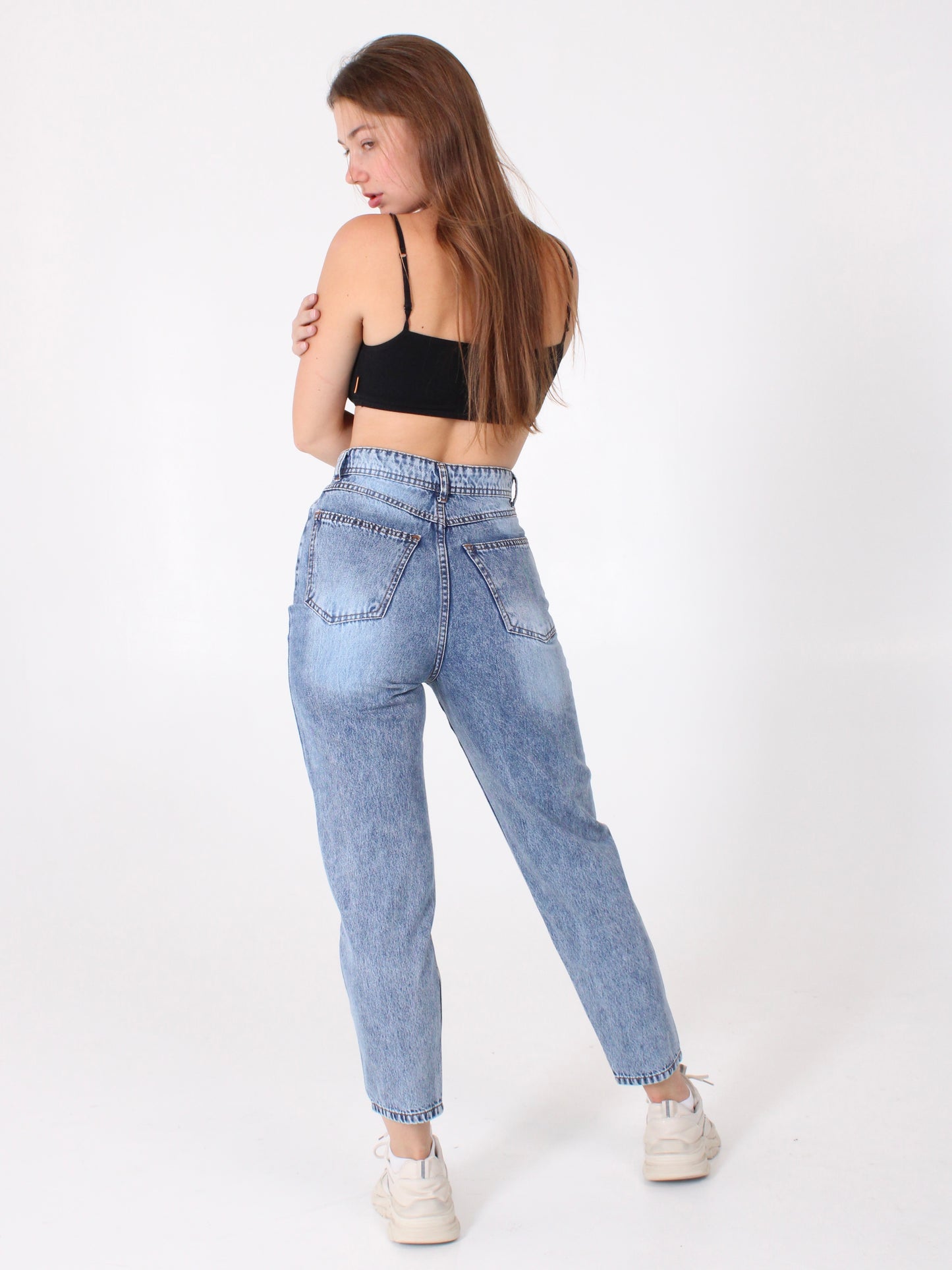 Mid Blue Ripped Polina Mom Jeans
