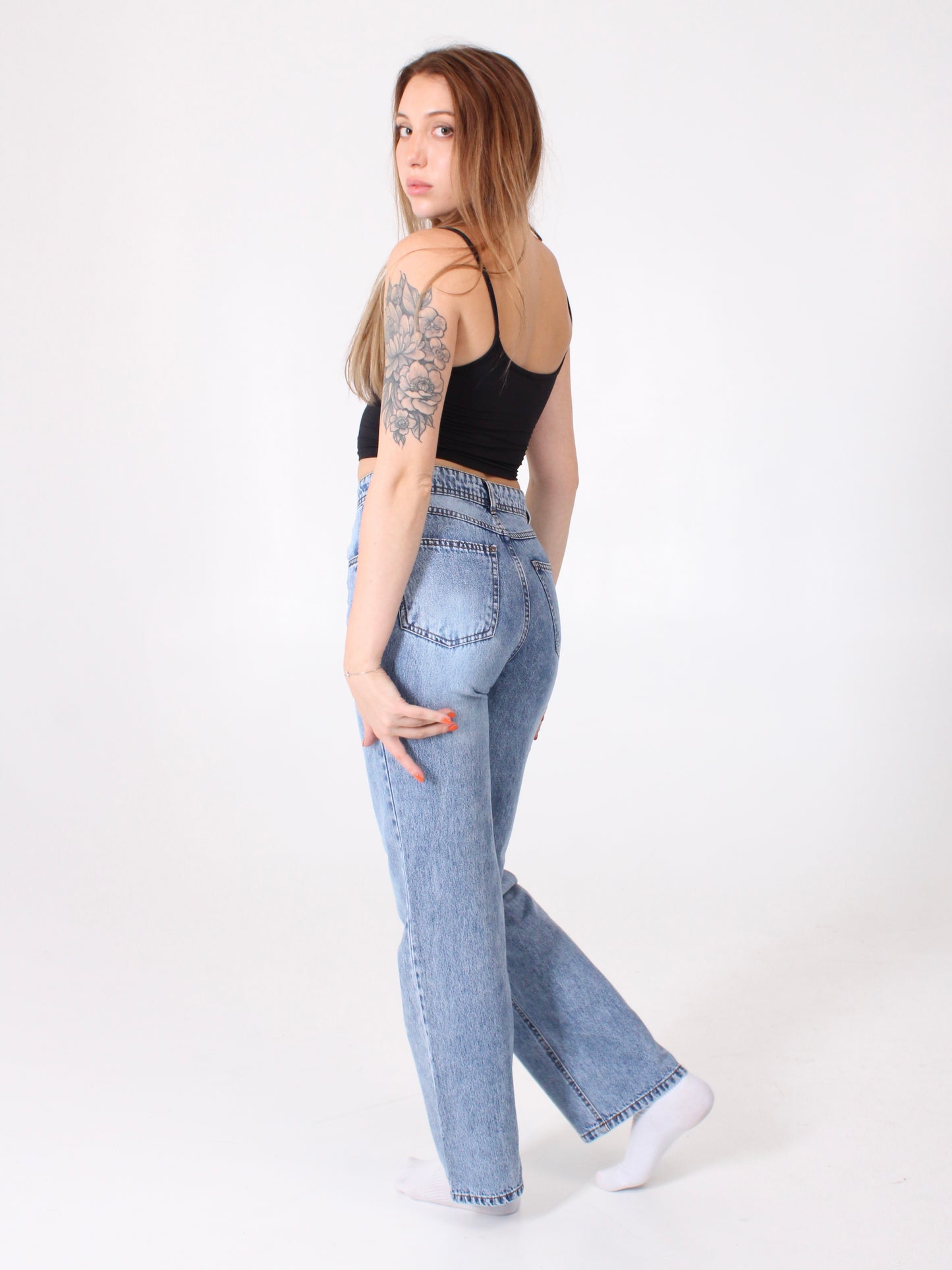 Mid Blue Anna Straight Leg Full Length Jeans