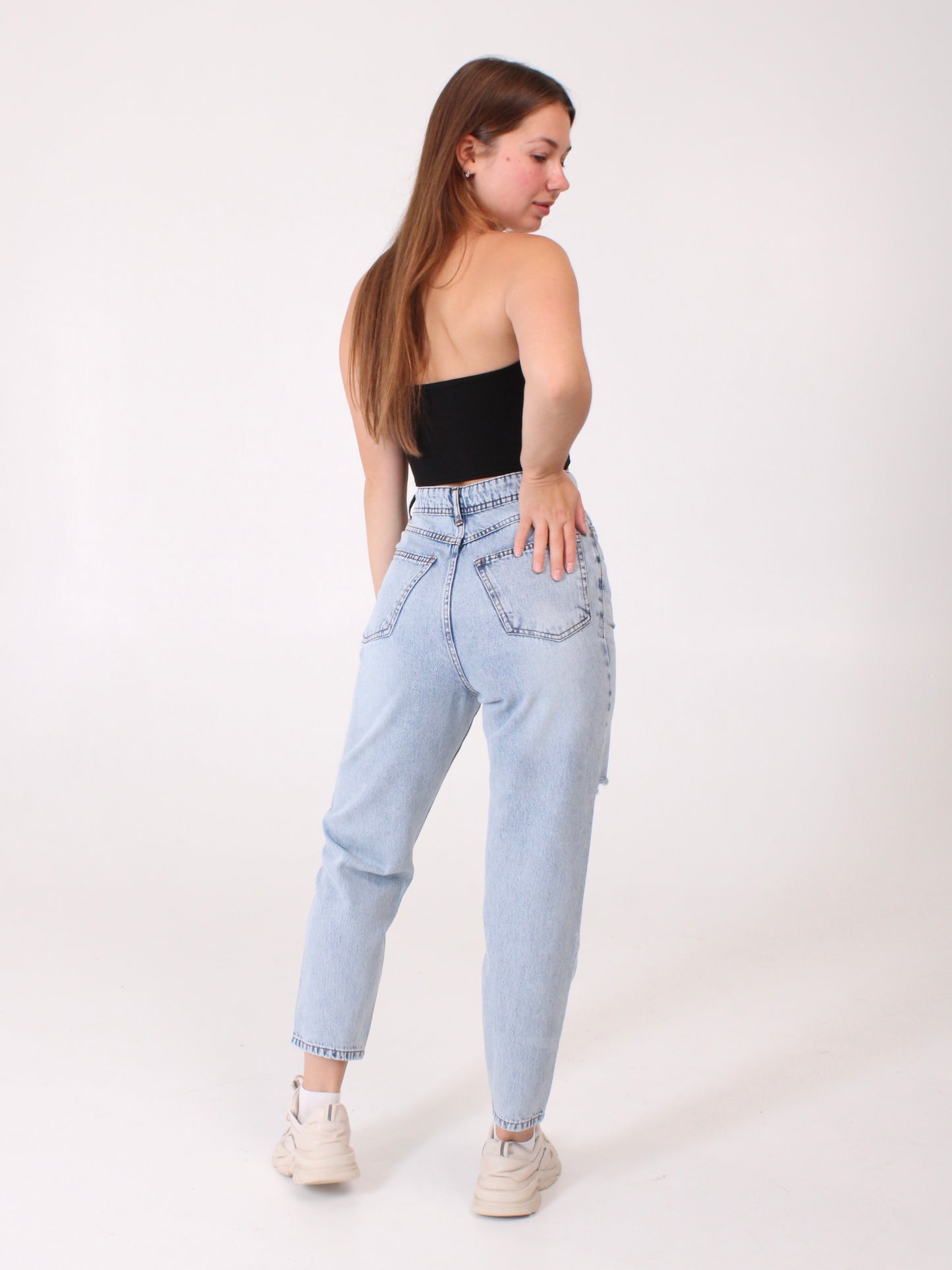 Ocean Blue Ripped Polina Mom Jeans
