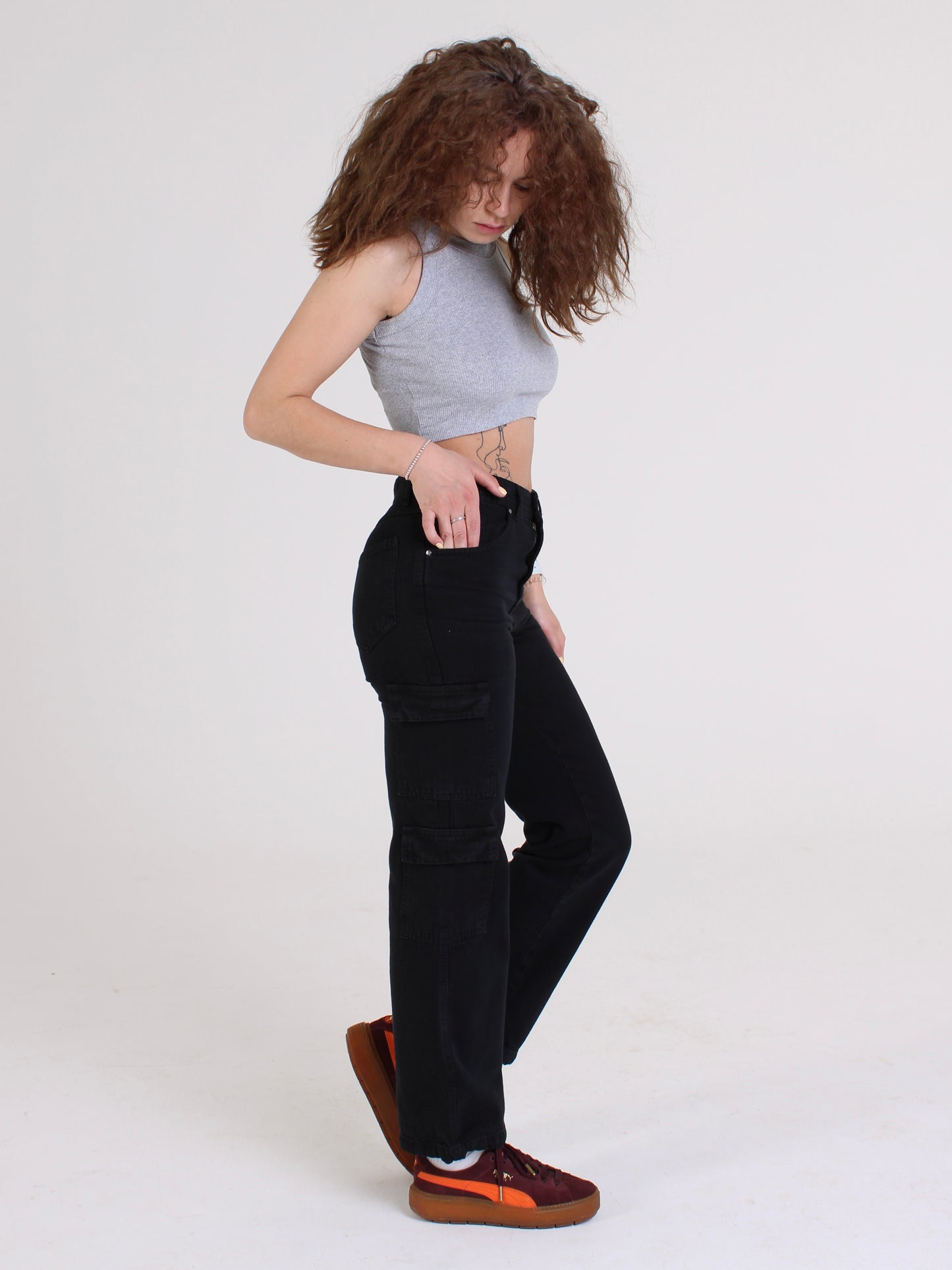 Black Katya Cargo Straight Leg Jeans