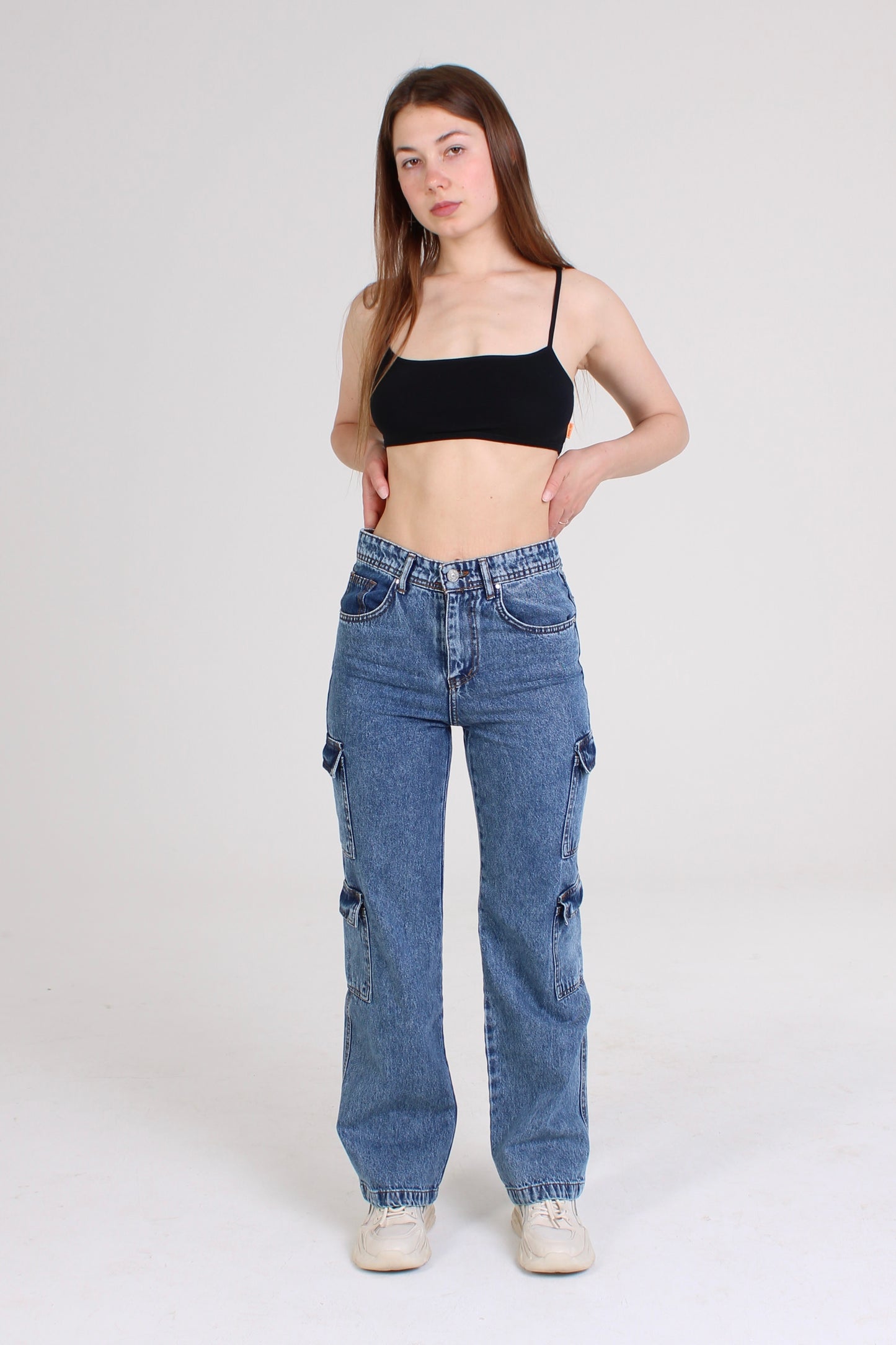 Dark Blue Katya Cargo Straight Leg Jeans