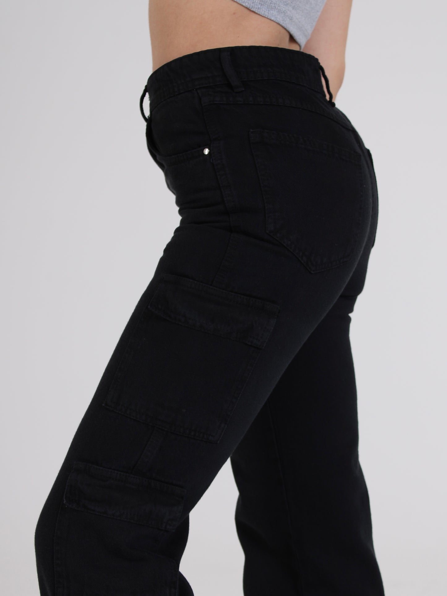 Black Katya Cargo Straight Leg Jeans