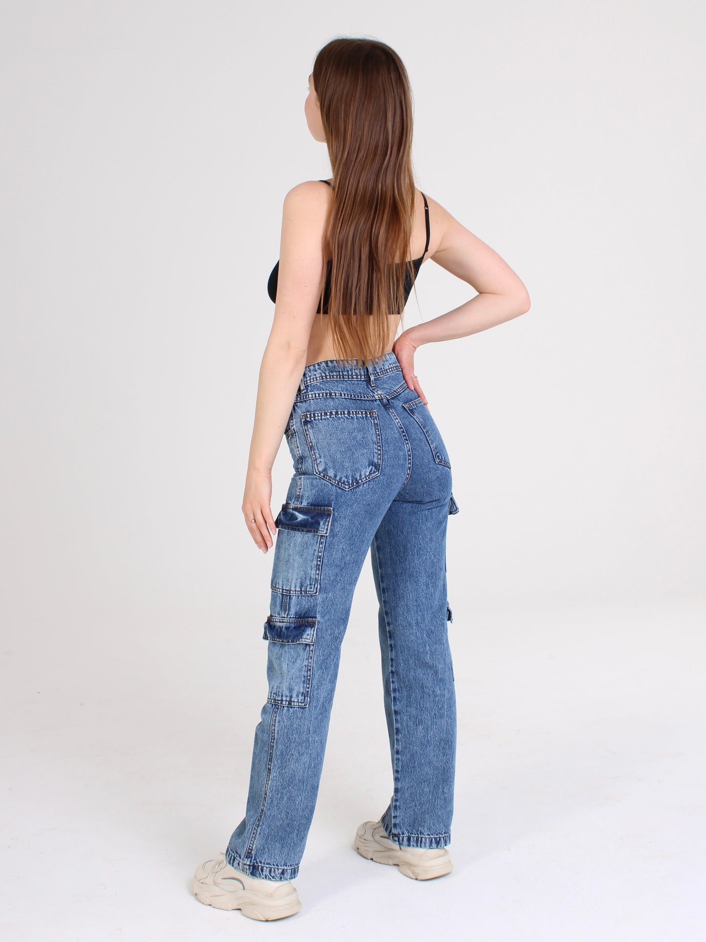 Dark Blue Katya Cargo Straight Leg Jeans