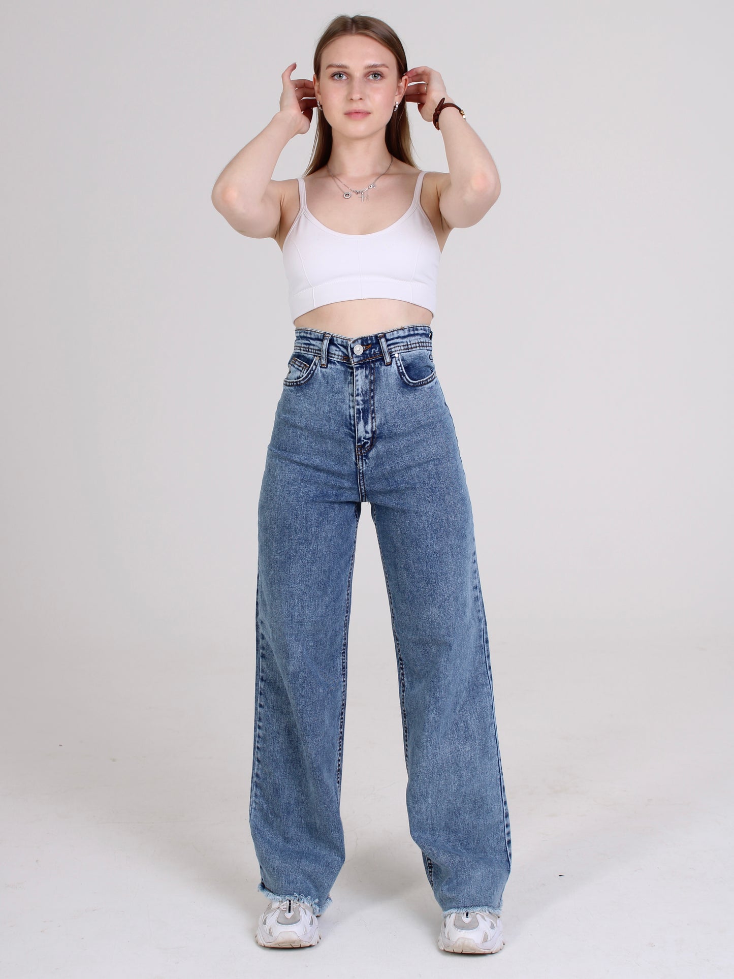 Dark Blue Cropped Masha Wide Leg Jeans