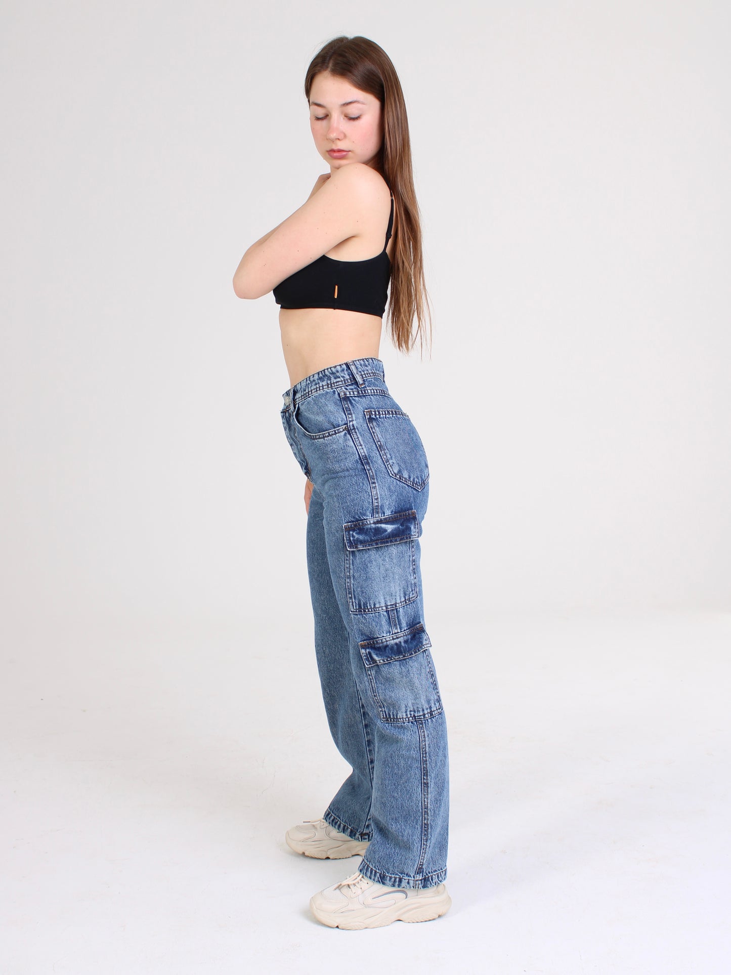Dark Blue Katya Cargo Straight Leg Jeans