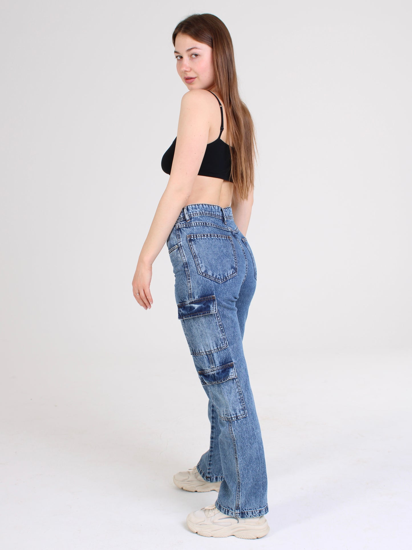 Dark Blue Katya Cargo Straight Leg Jeans
