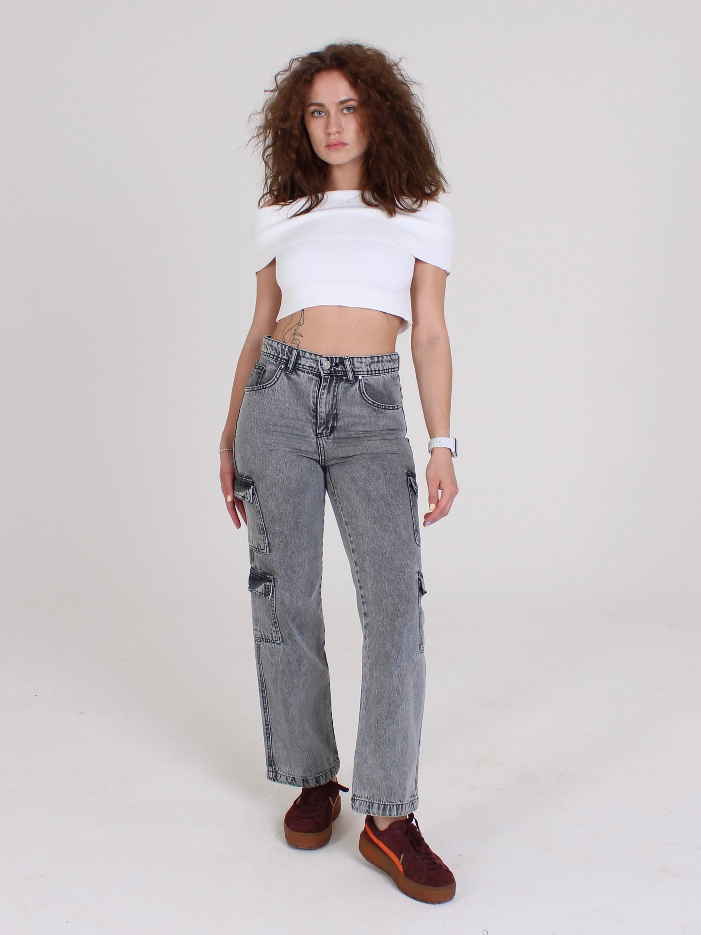 Grey Katya Cargo Straight Leg Jeans
