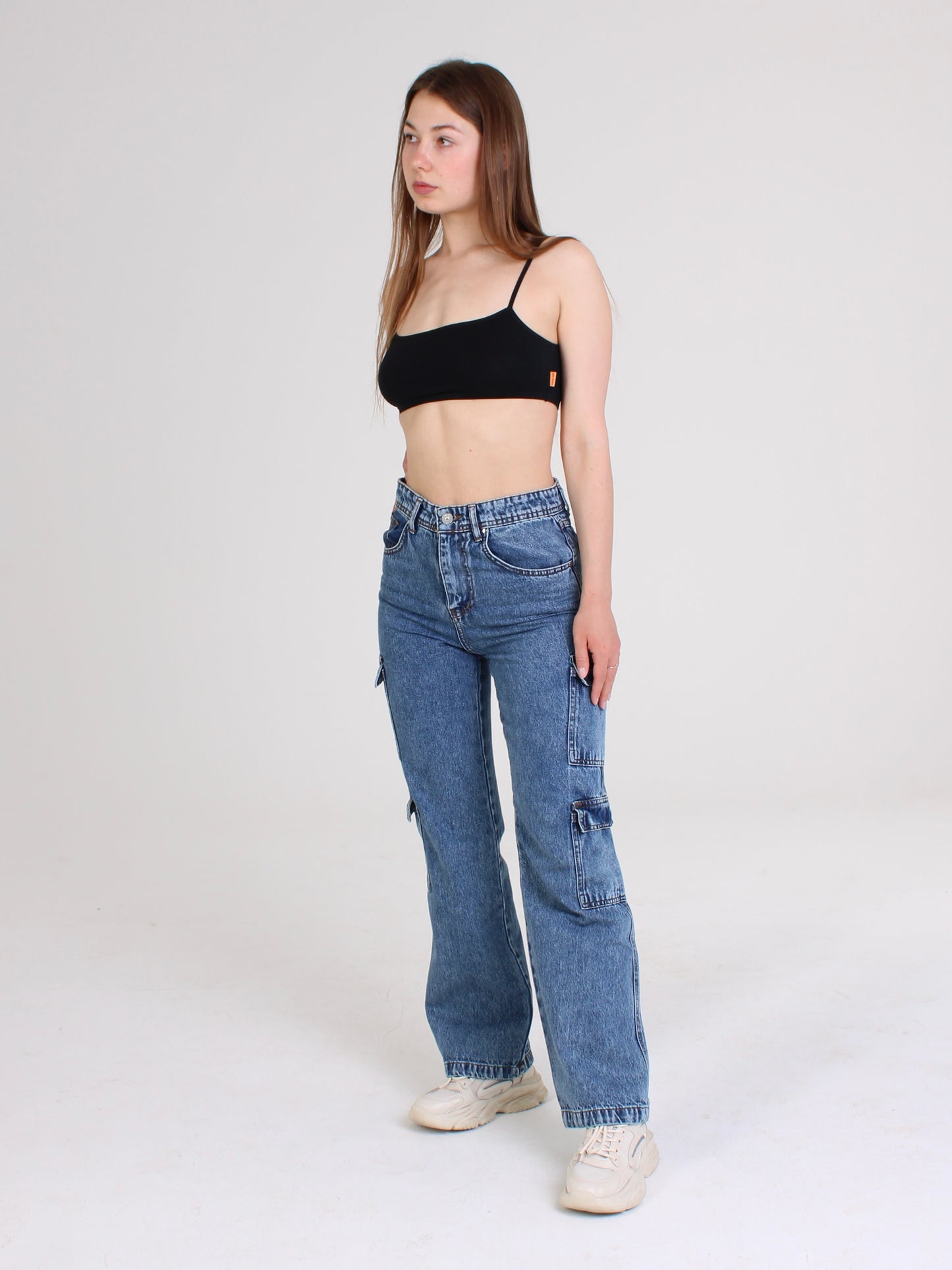 Dark Blue Katya Cargo Straight Leg Jeans