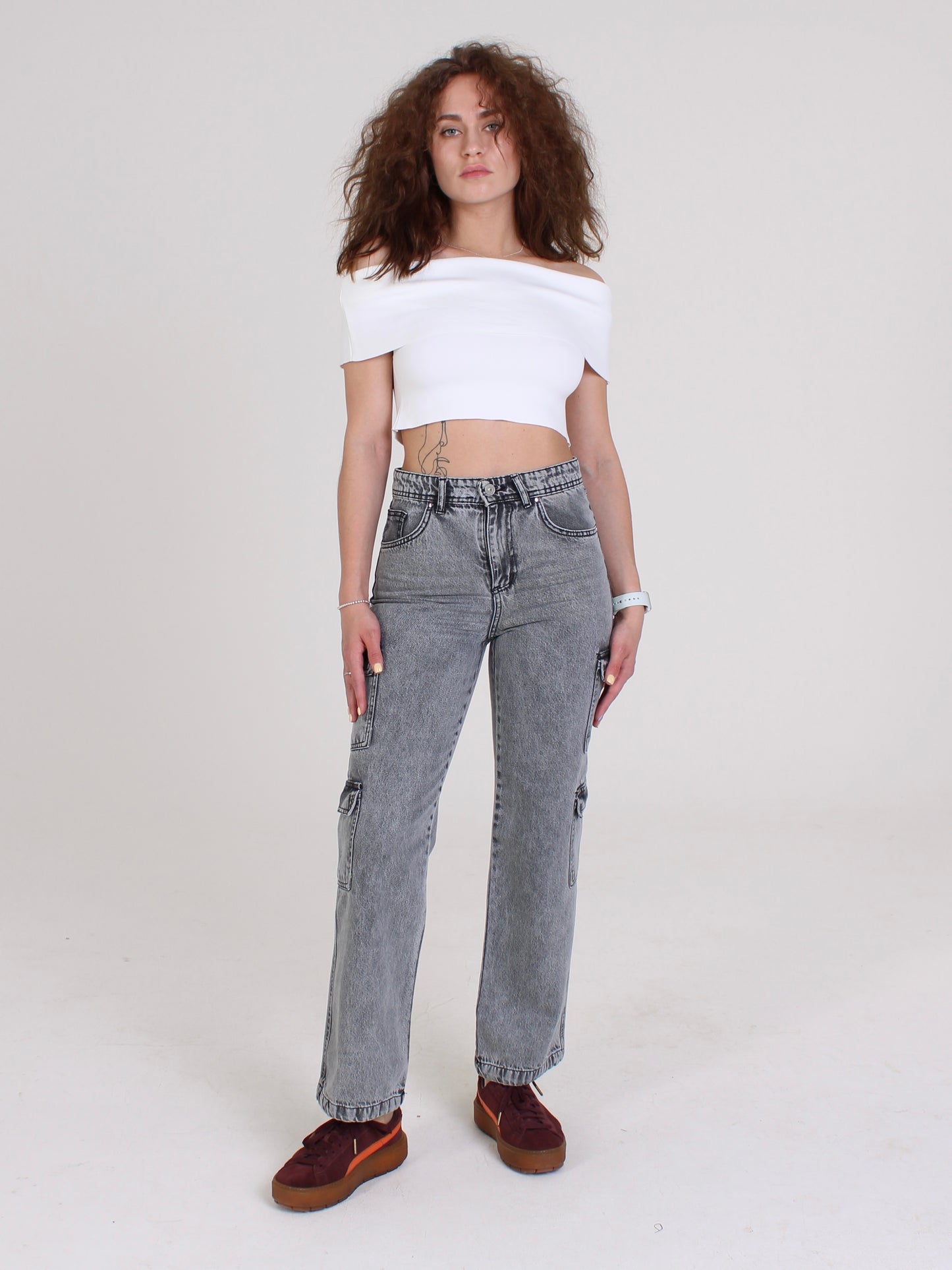 Grey Katya Cargo Straight Leg Jeans