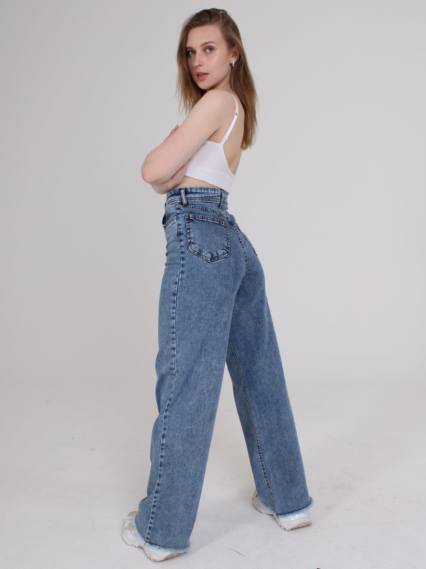 Dark Blue Cropped Masha Wide Leg Jeans