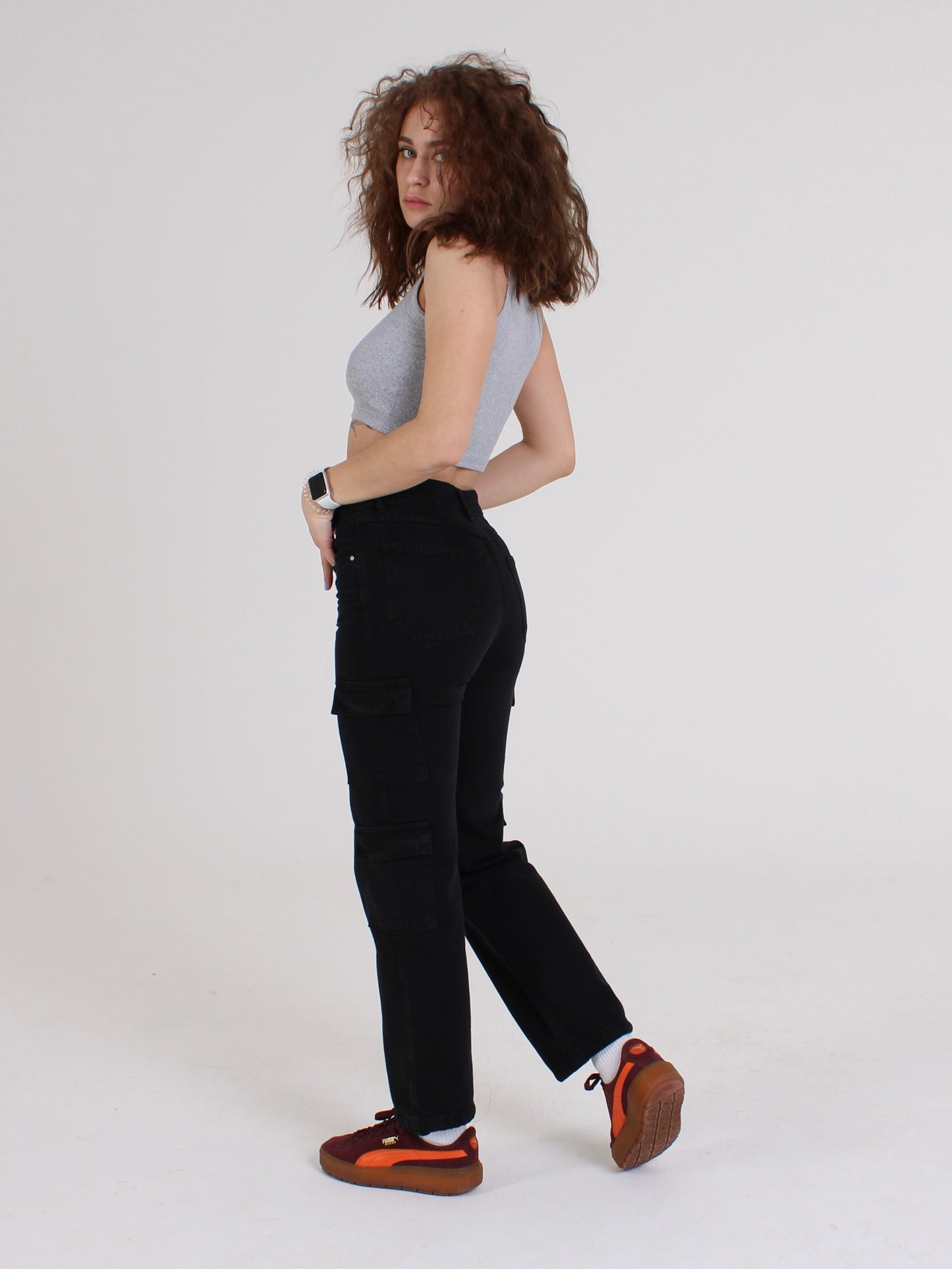 Black Katya Cargo Straight Leg Jeans