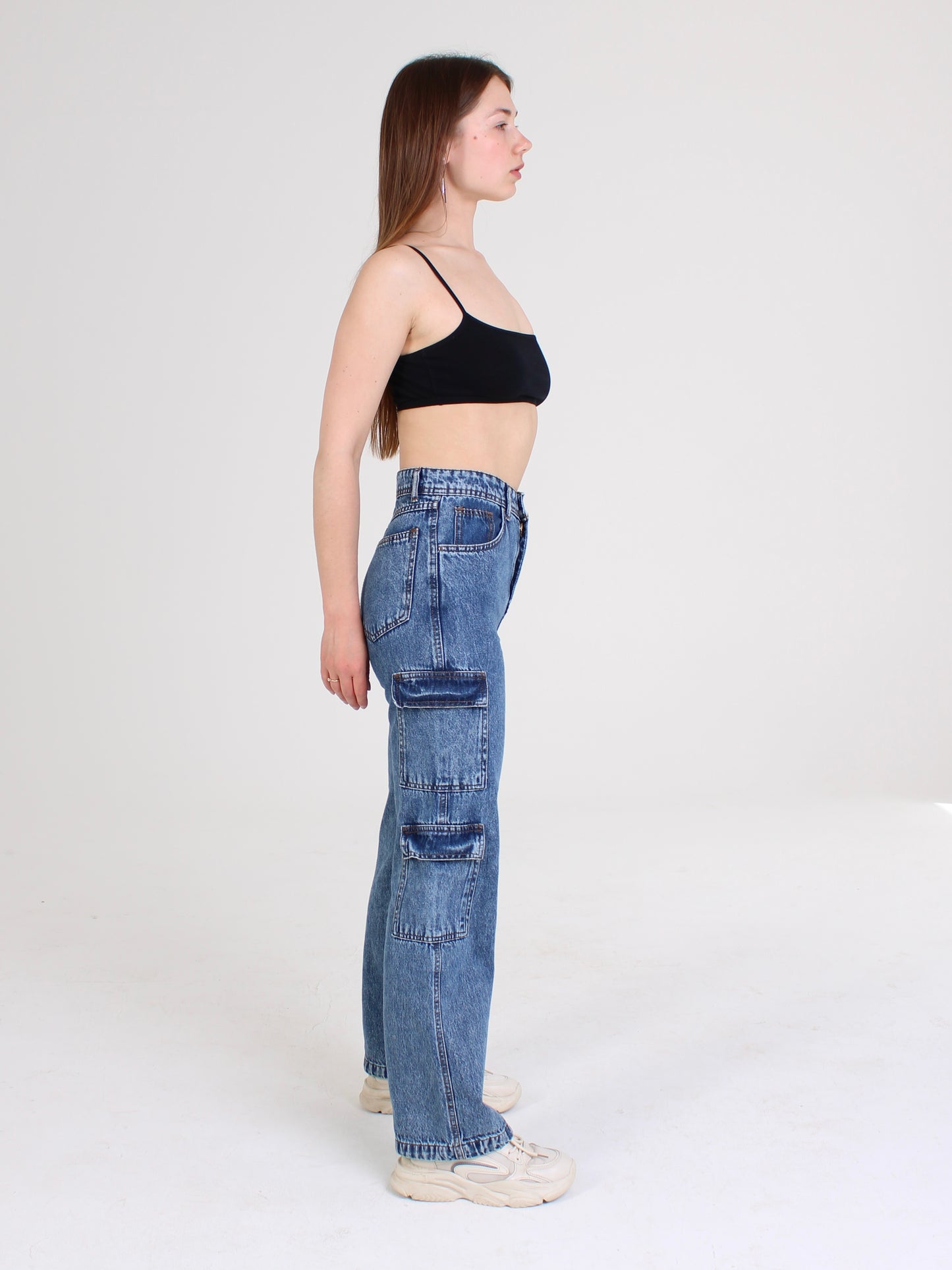 Dark Blue Katya Cargo Straight Leg Jeans
