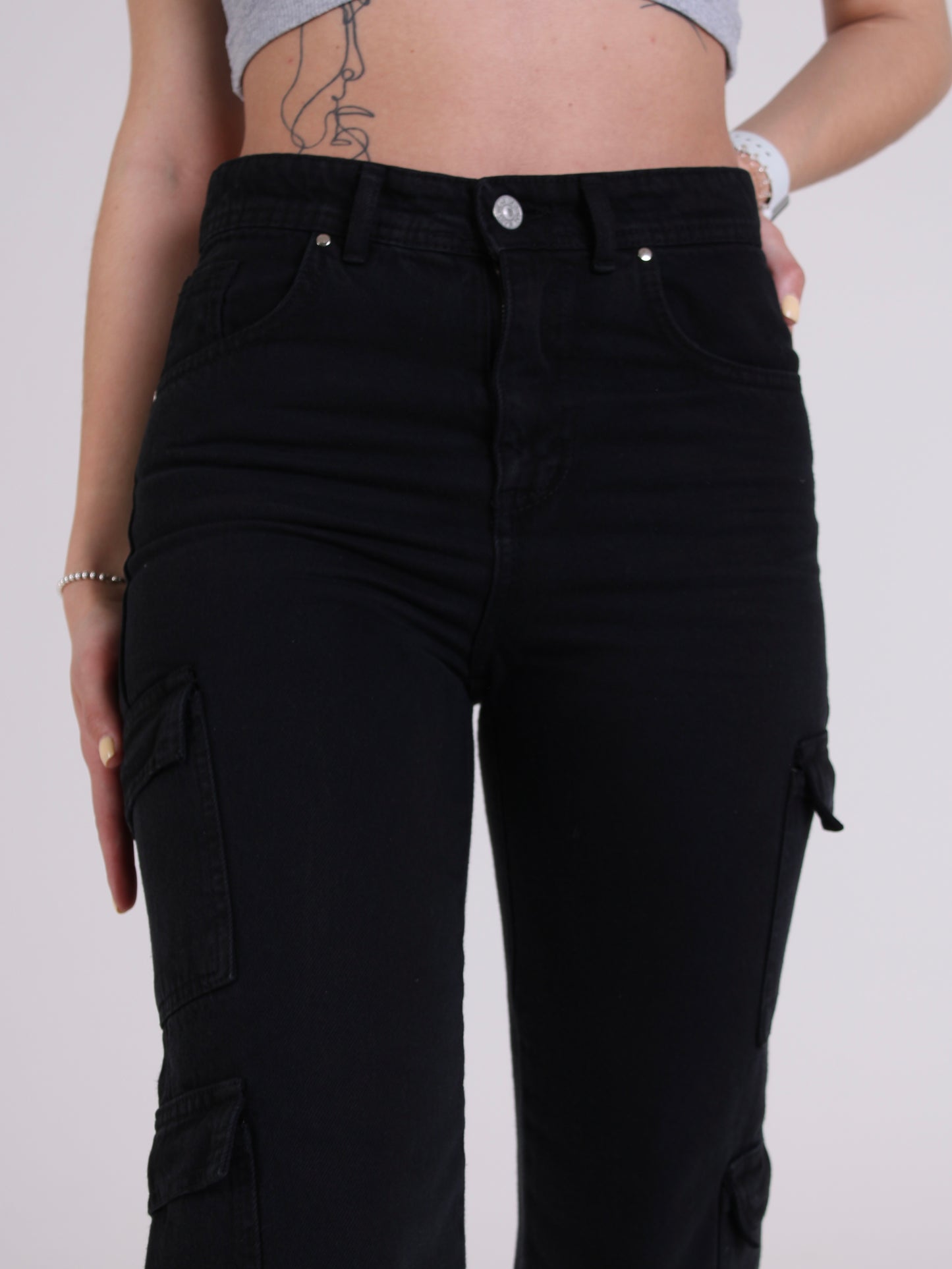 Black Katya Cargo Straight Leg Jeans