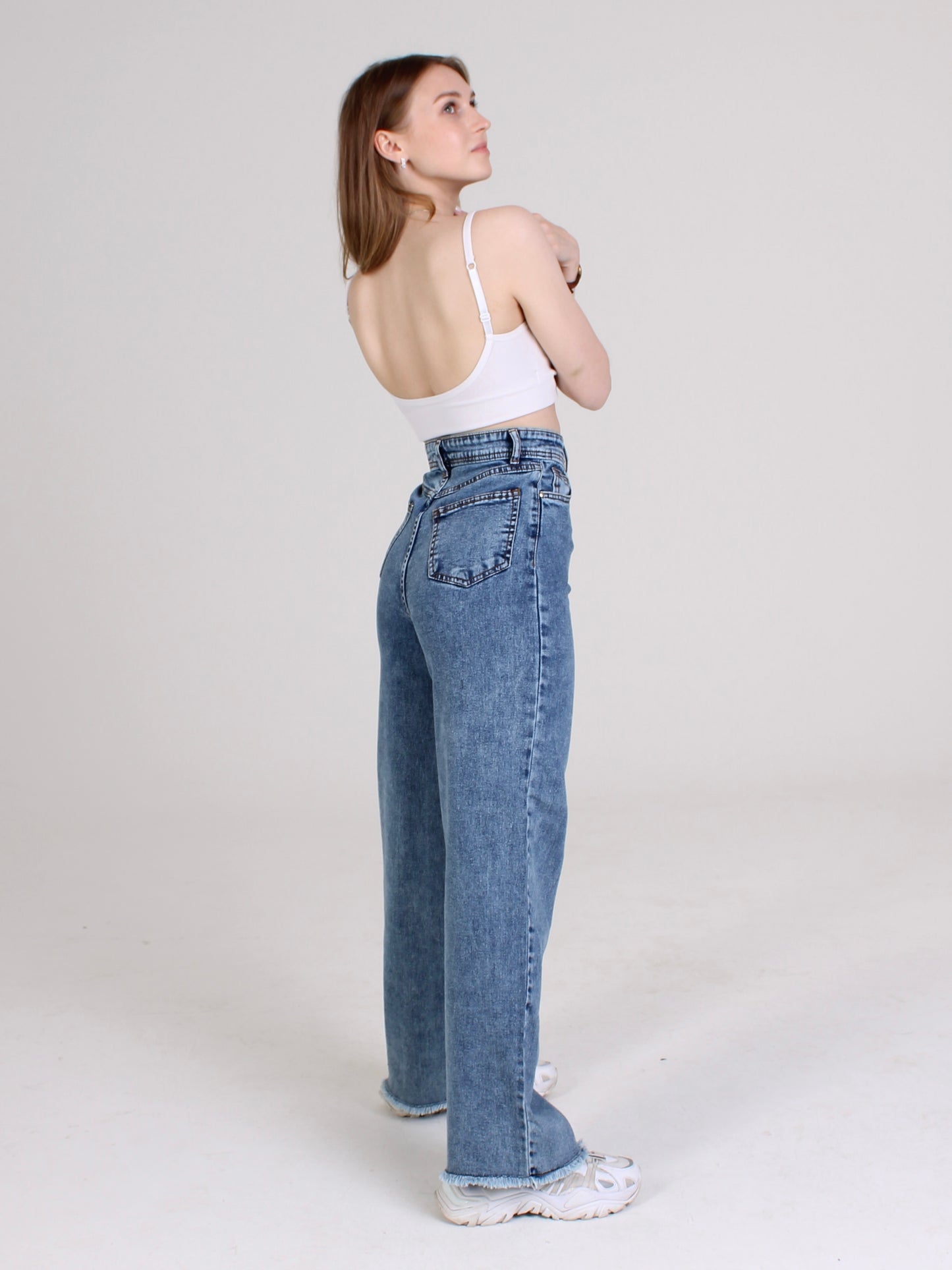 Dark Blue Cropped Masha Wide Leg Jeans