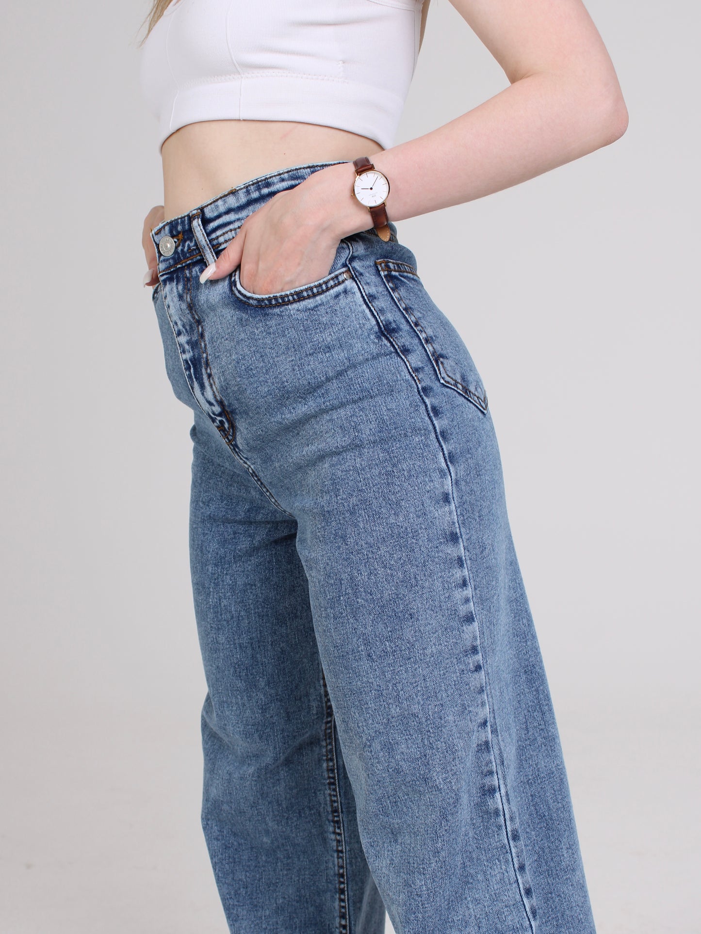 Dark Blue Cropped Masha Wide Leg Jeans