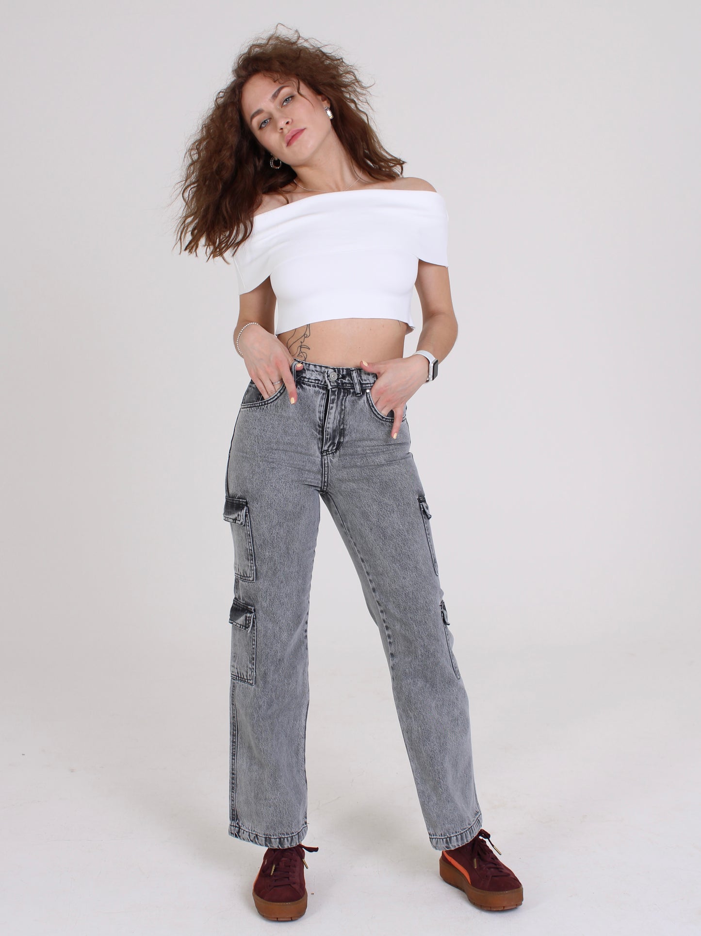 Grey Katya Cargo Straight Leg Jeans