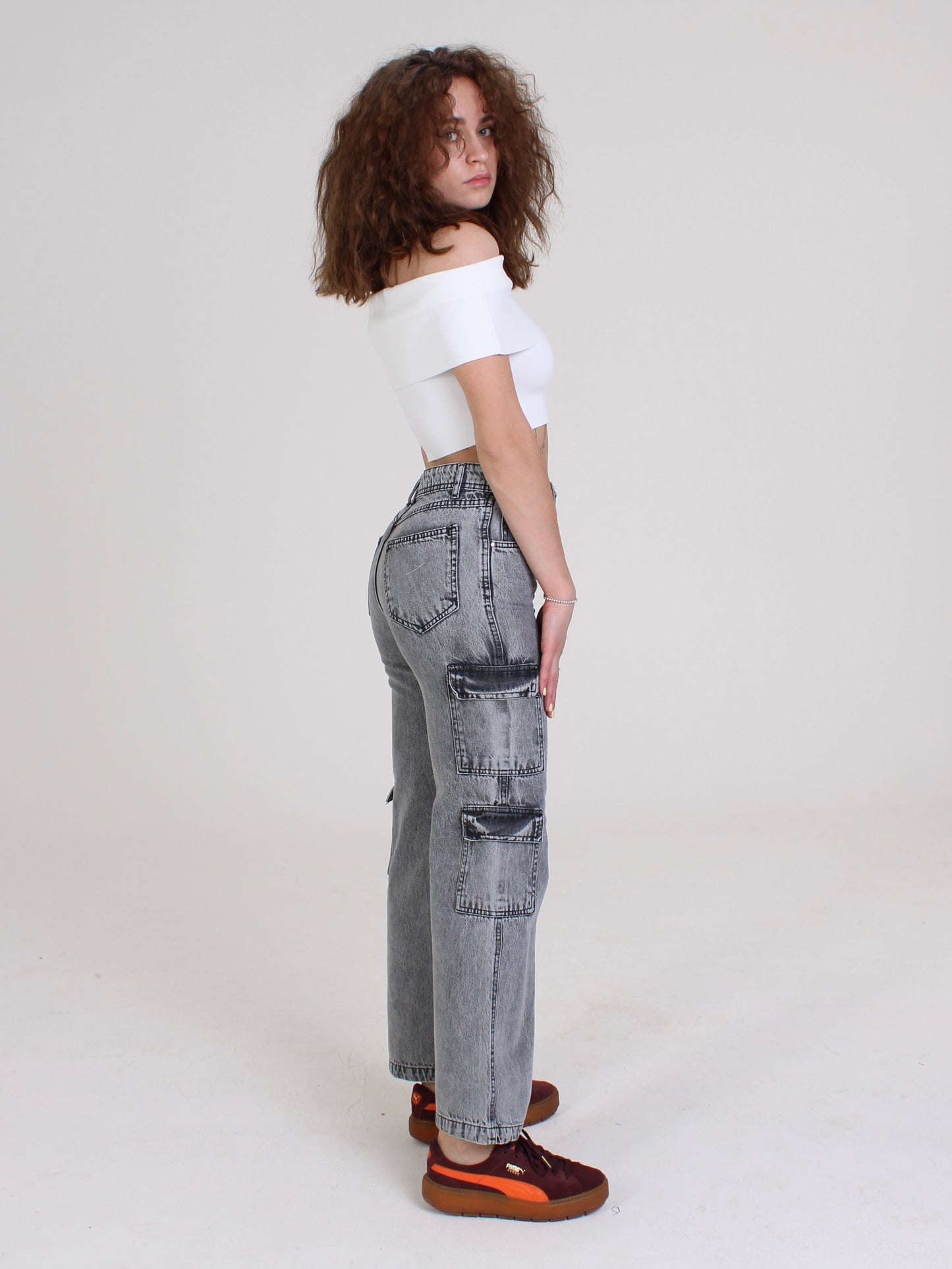 Grey Katya Cargo Straight Leg Jeans