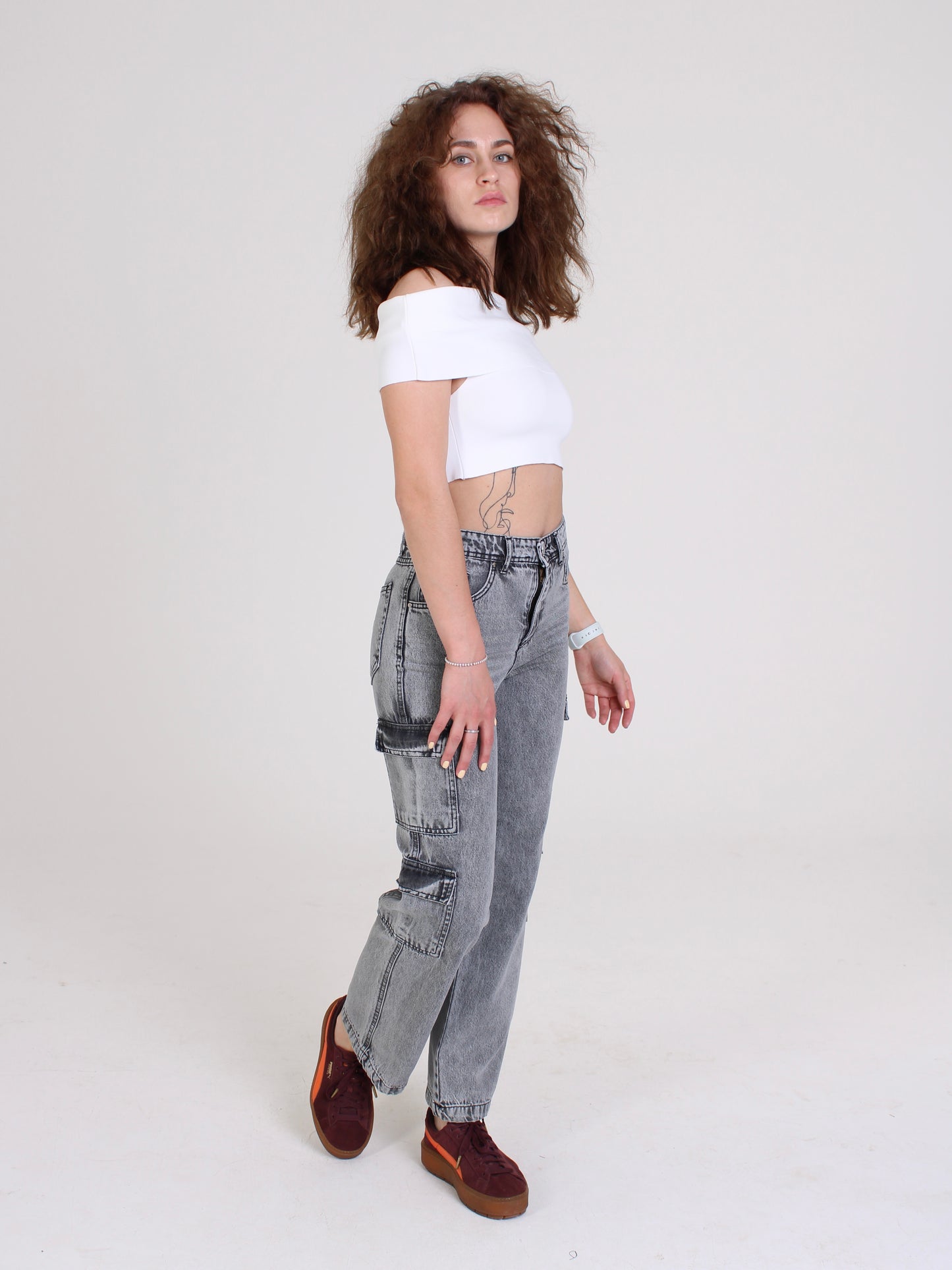 Grey Katya Cargo Straight Leg Jeans