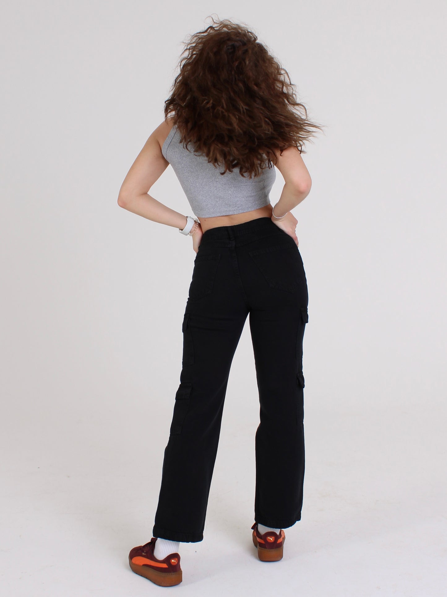 Black Katya Cargo Straight Leg Jeans
