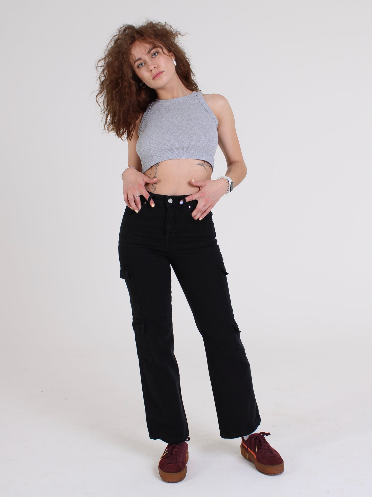 Black Katya Cargo Straight Leg Jeans