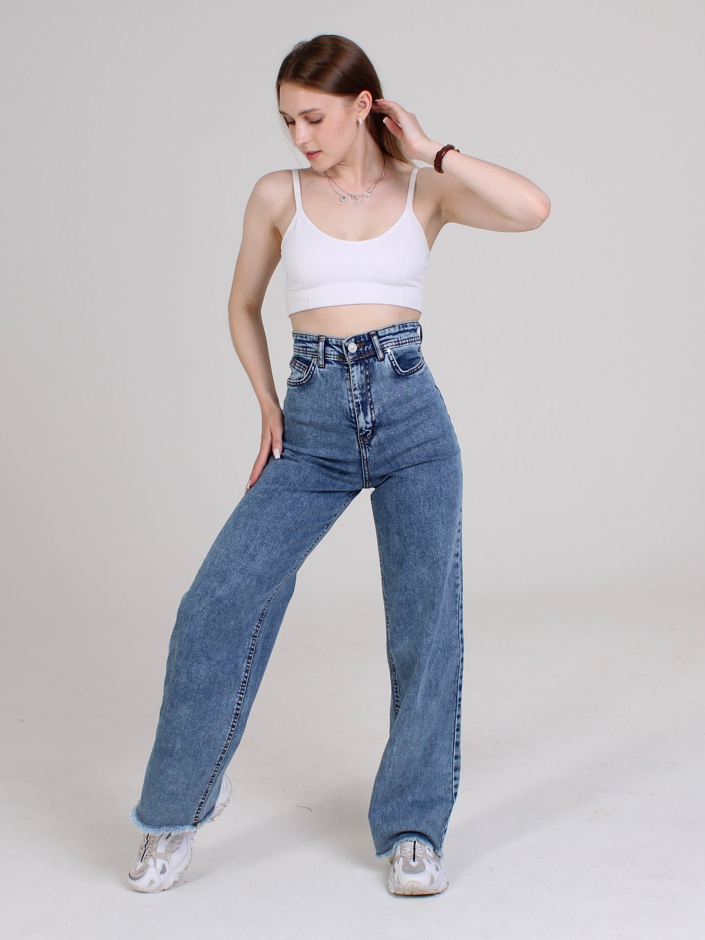 Dark Blue Cropped Masha Wide Leg Jeans