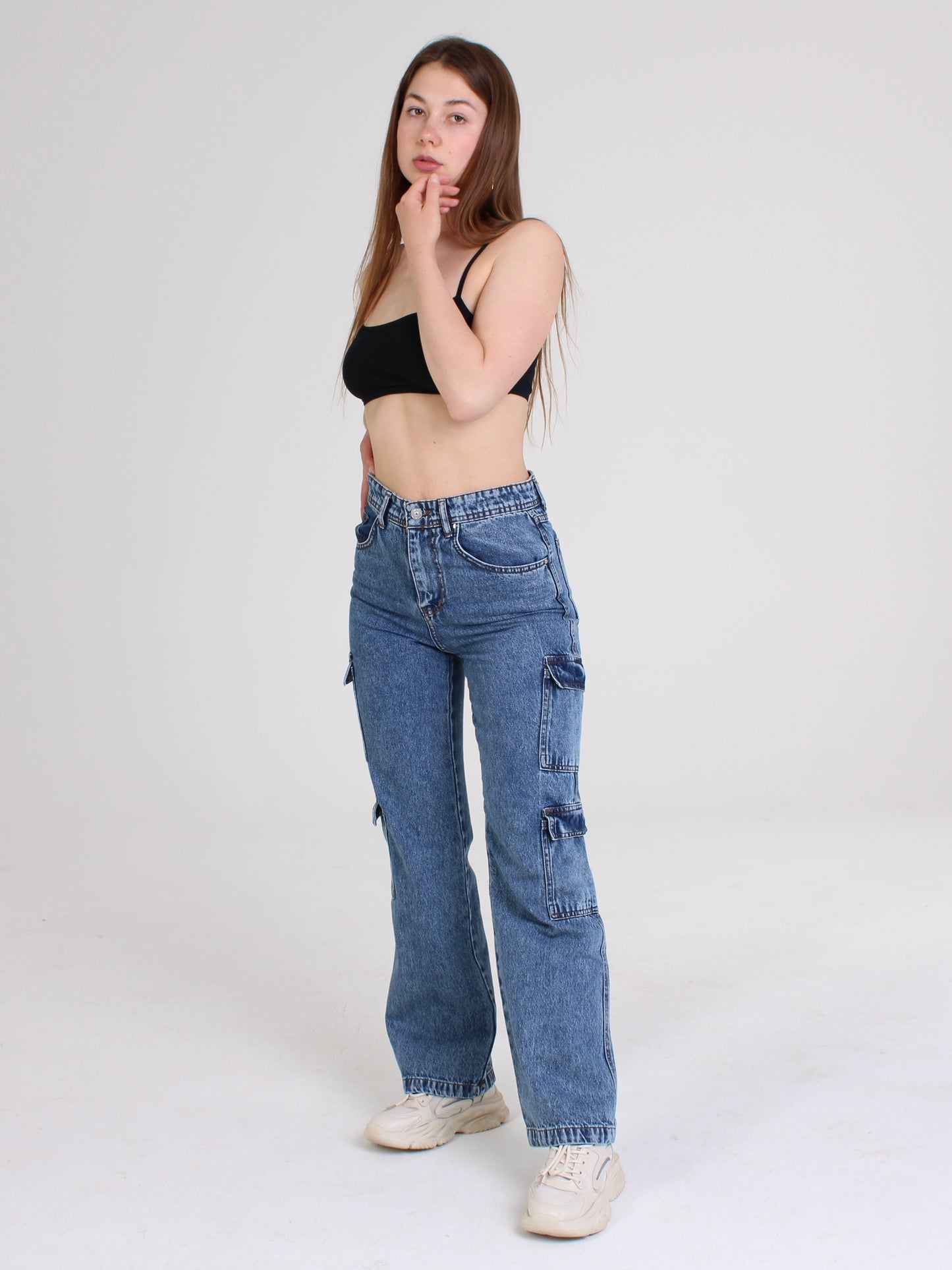 Dark Blue Katya Cargo Straight Leg Jeans
