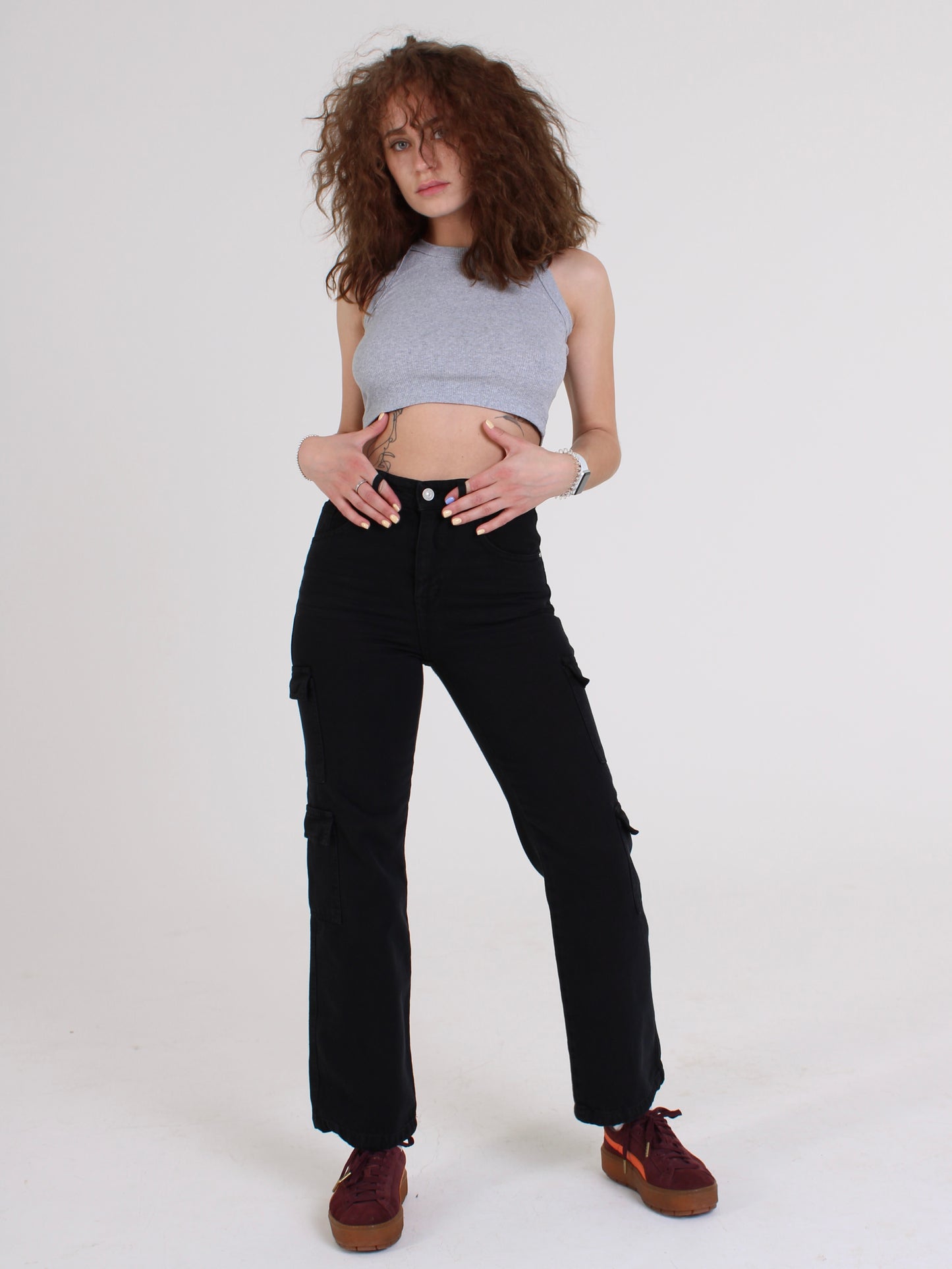 Black Katya Cargo Straight Leg Jeans