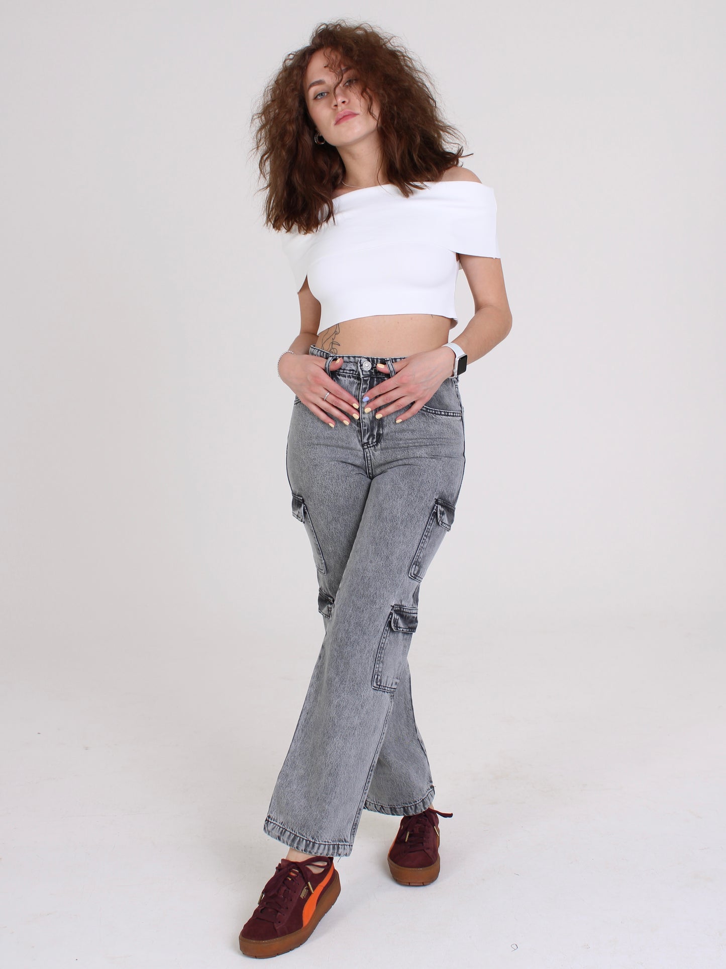 Grey Katya Cargo Straight Leg Jeans